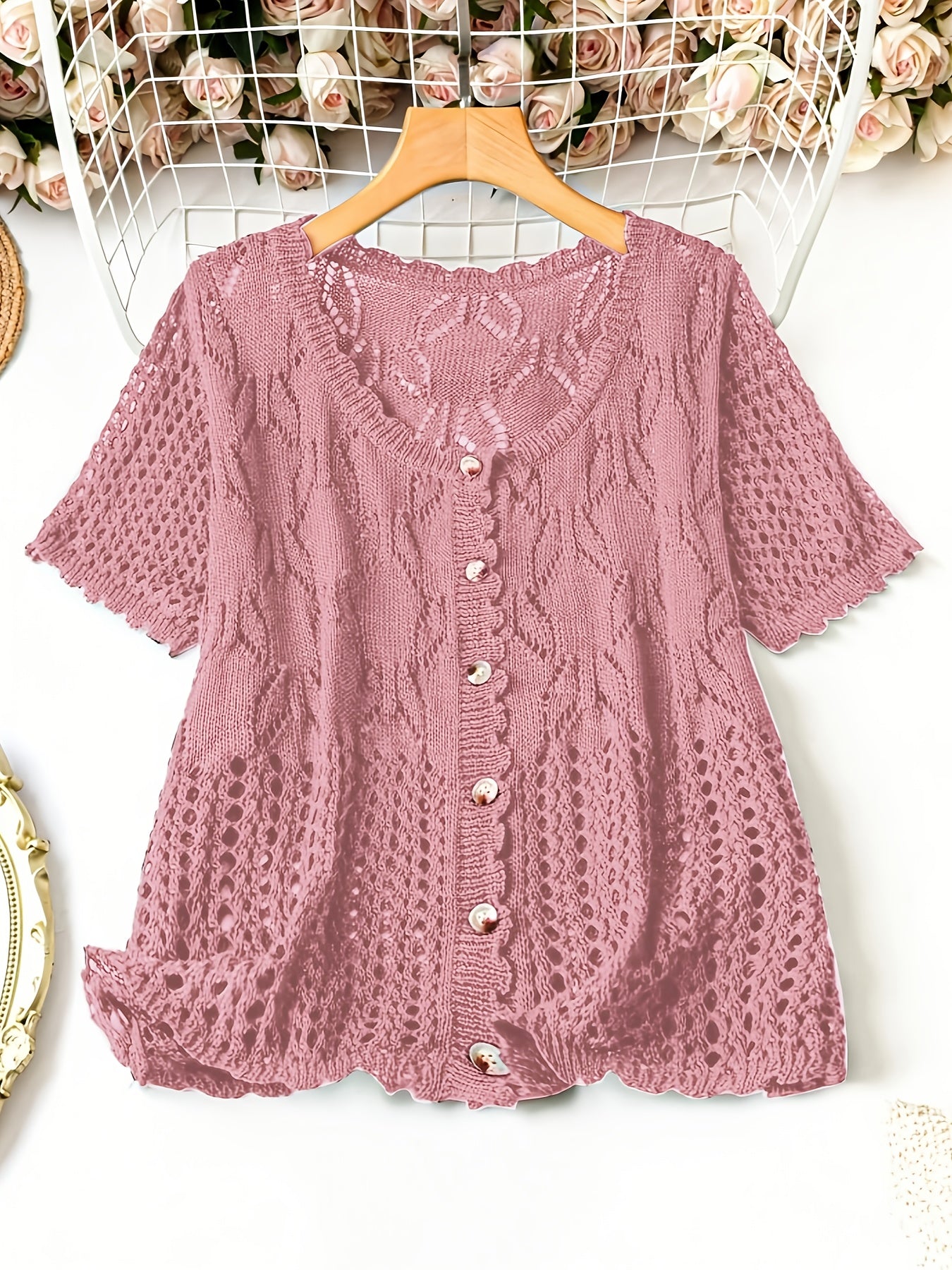 Plus Size Breathable Short-Sleeve Cardigan - Elegant & Comfortable