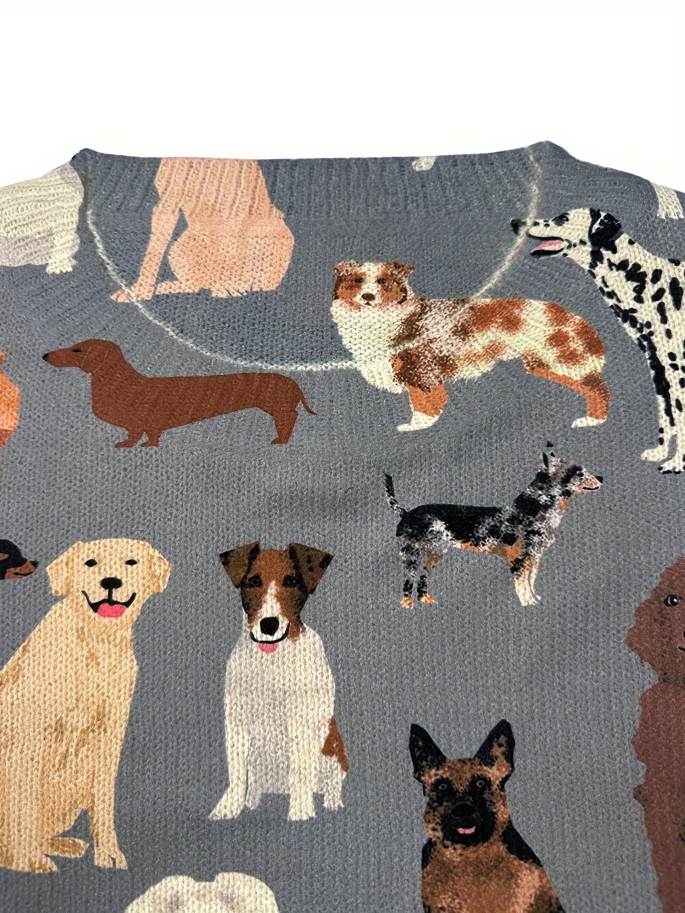 Lightweight Women'S Sweater with a Round Neck And Long Sleeves, Featuring an All-Over Print of a Group of Dogs in a Stylish And Casual Design.