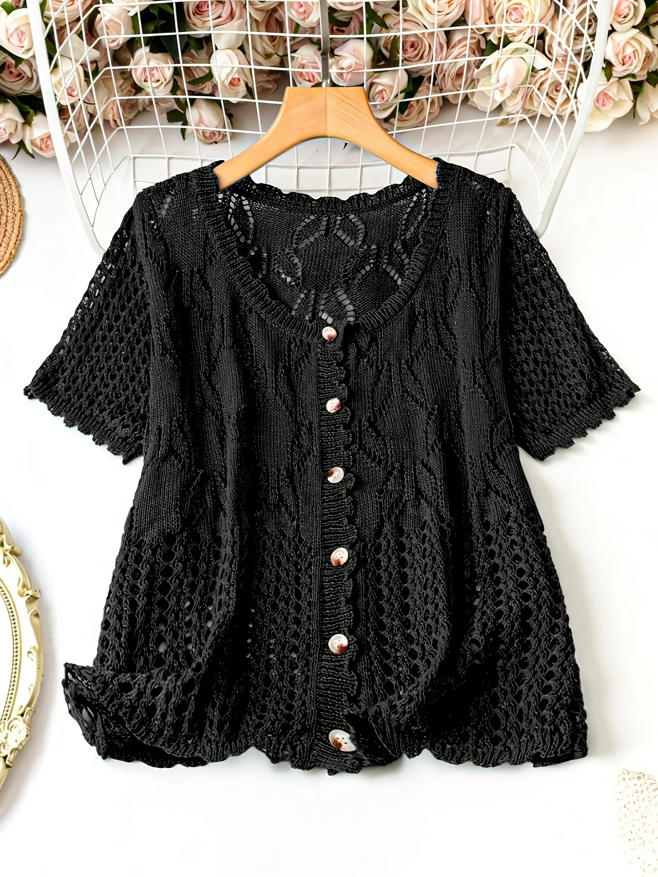 Plus Size Breathable Short-Sleeve Cardigan - Elegant & Comfortable