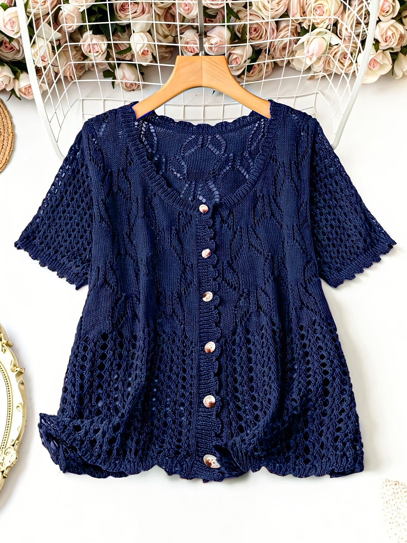 Plus Size Breathable Short-Sleeve Cardigan - Elegant & Comfortable