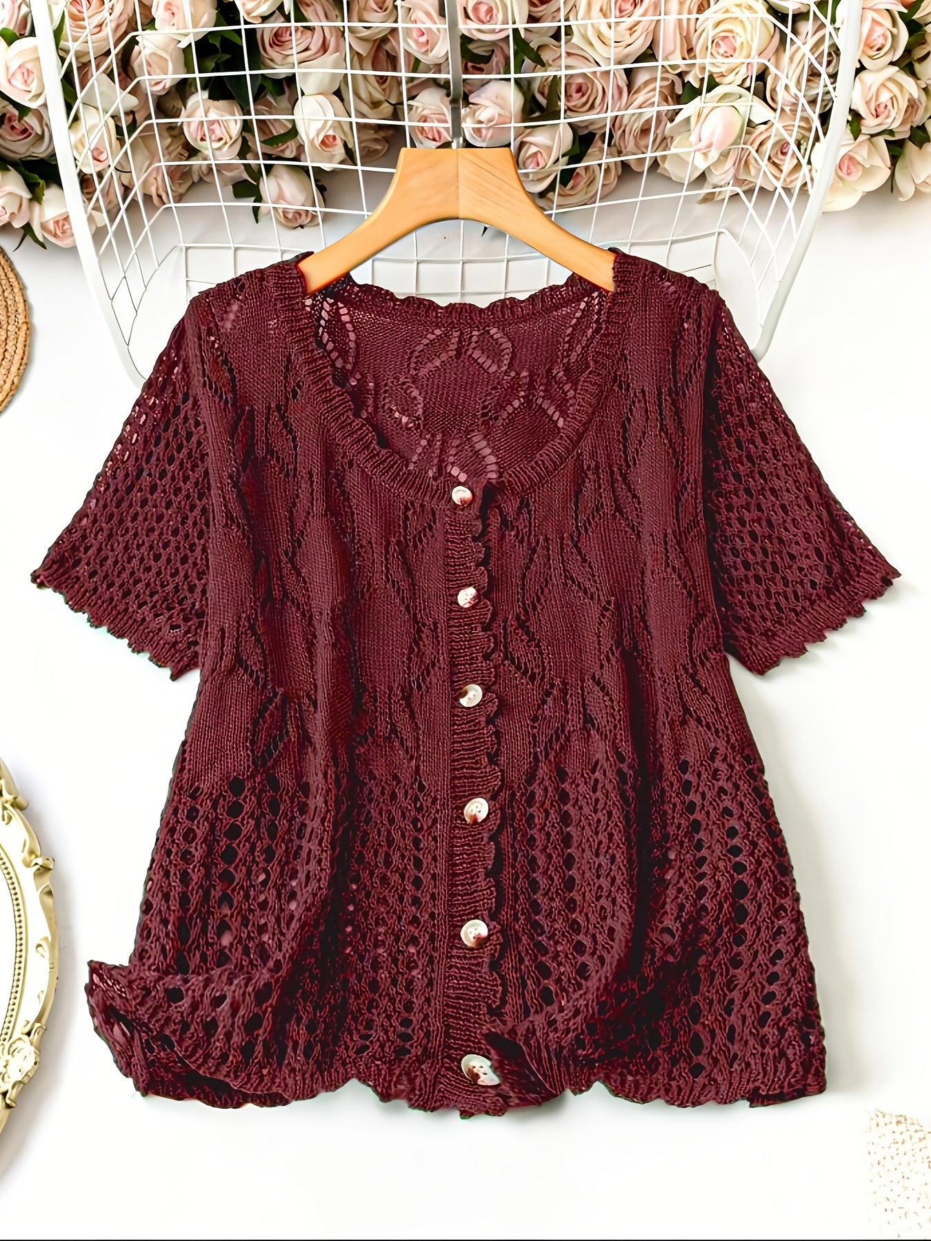 Plus Size Breathable Short-Sleeve Cardigan - Elegant & Comfortable