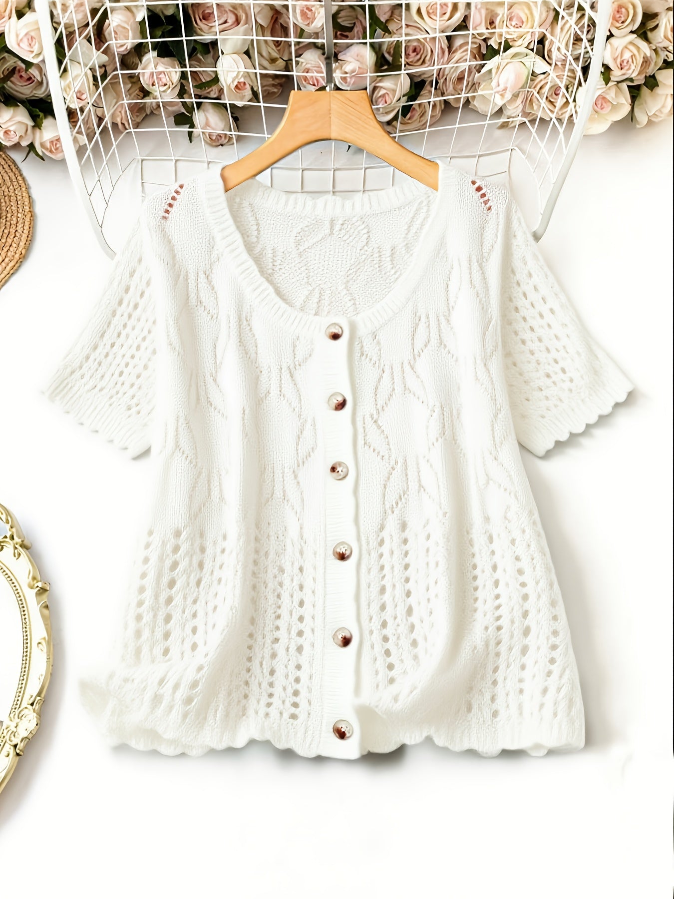 Plus Size Breathable Short-Sleeve Cardigan - Elegant & Comfortable
