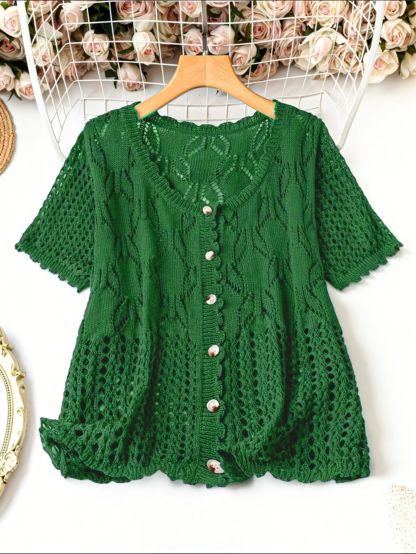 Plus Size Breathable Short-Sleeve Cardigan - Elegant & Comfortable