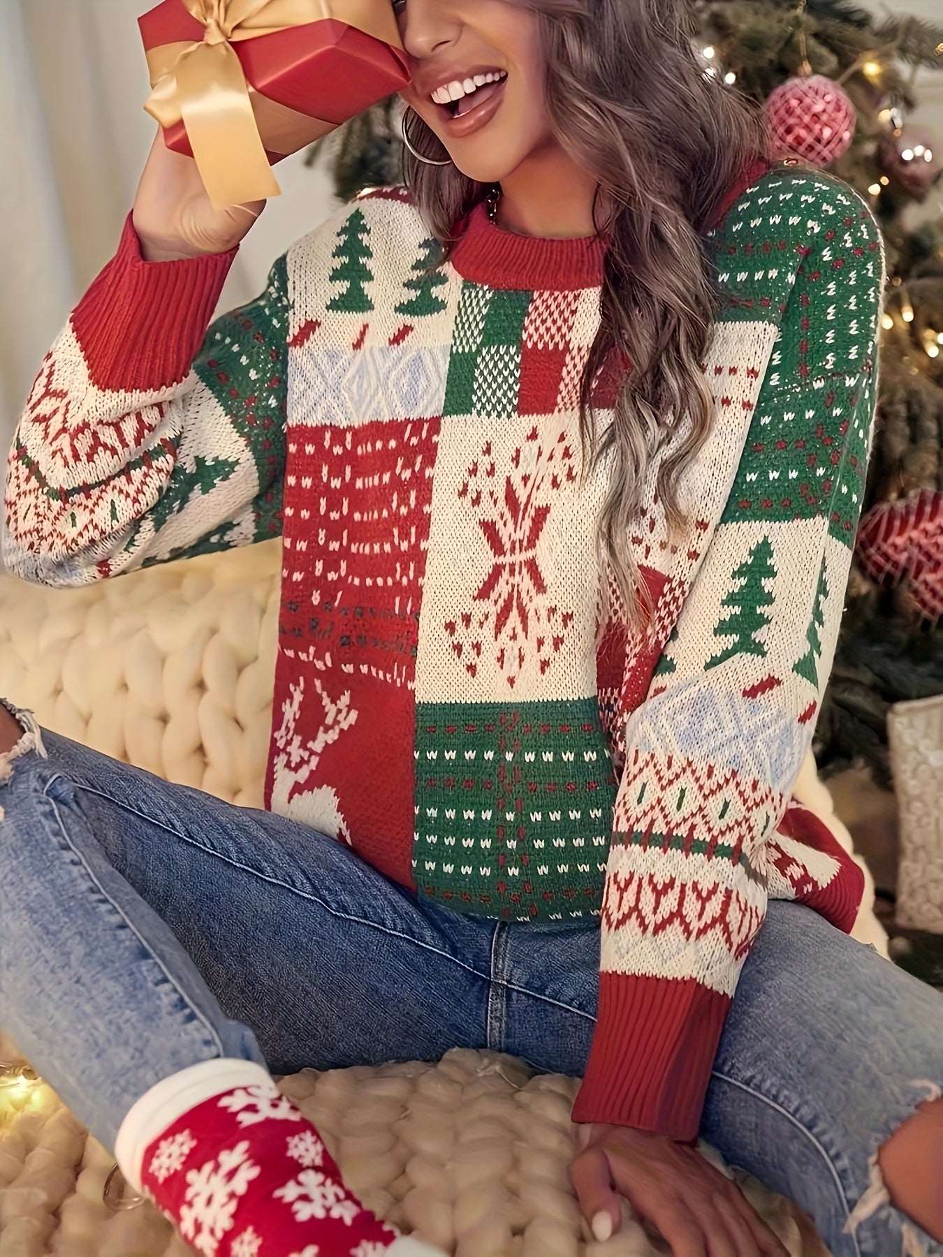 Plus Size Christmas Sweater - Festive Knit Pullover