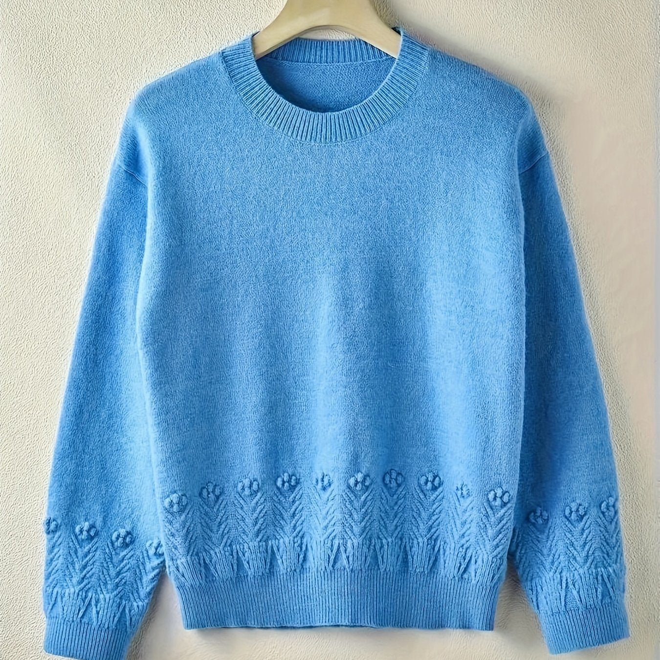 Plus Size Crew Neck Sweater - Solid Color Acrylic Knit