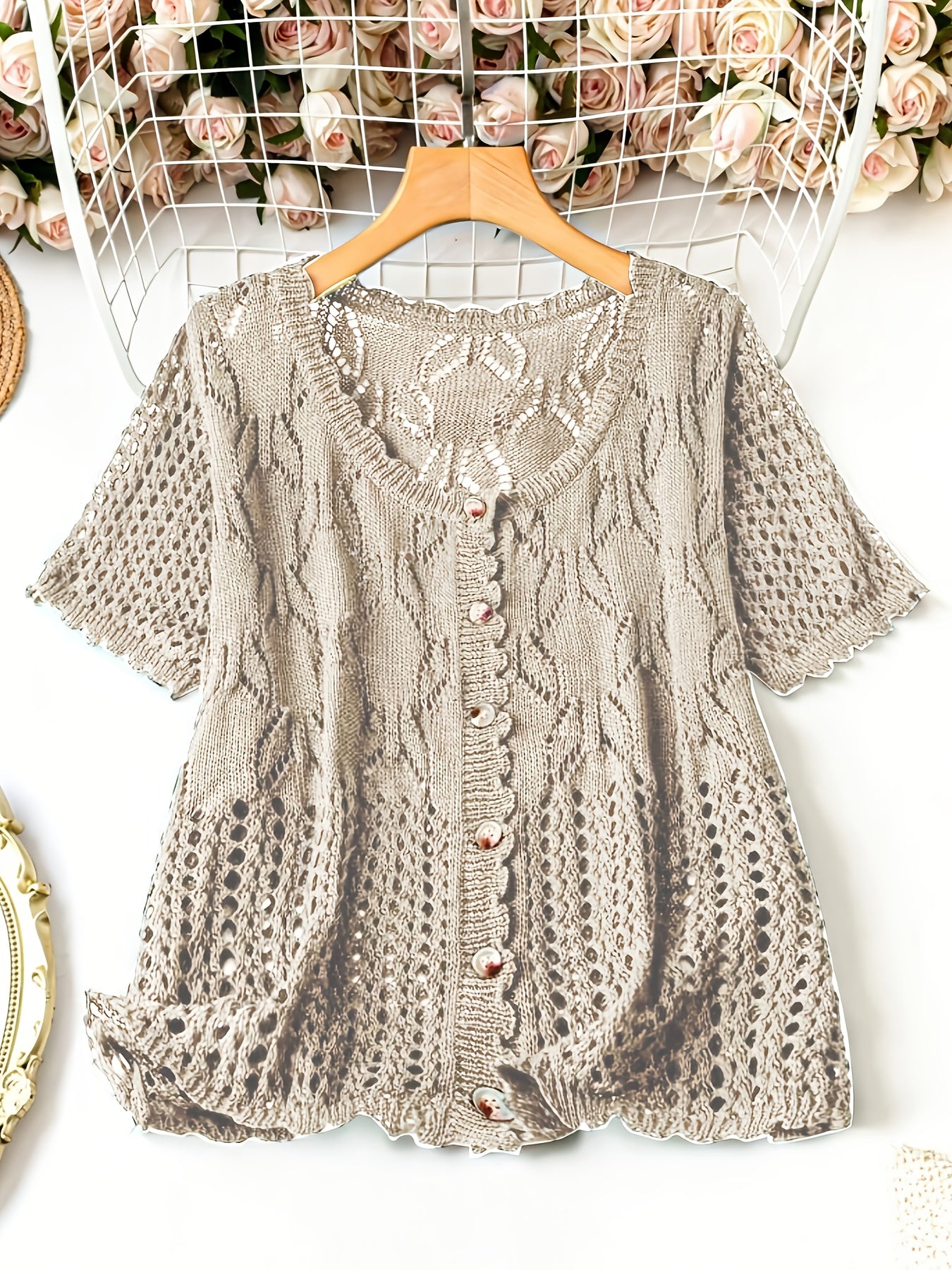 Plus Size Breathable Short-Sleeve Cardigan - Elegant & Comfortable
