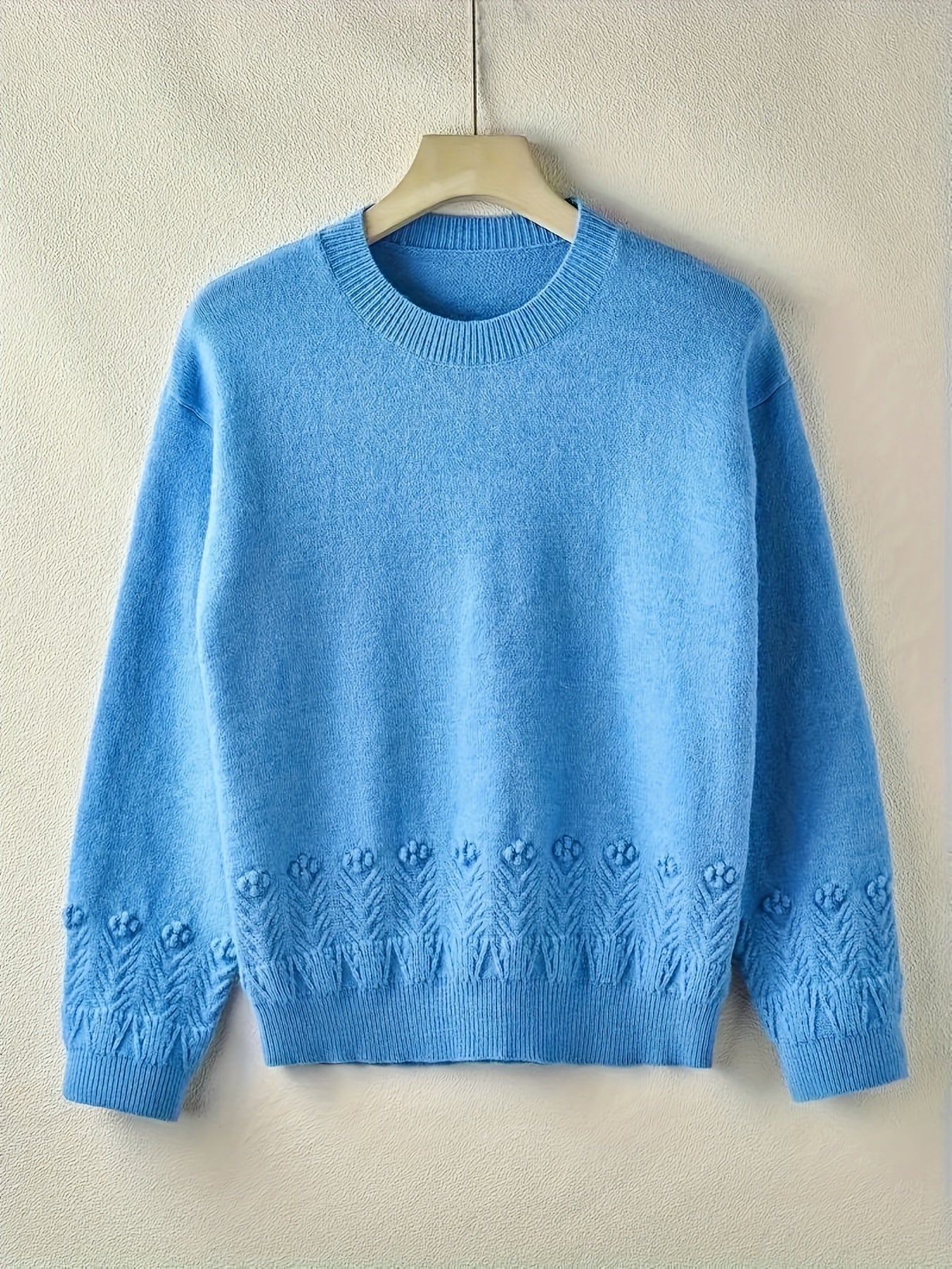 Plus Size Crew Neck Sweater - Solid Color Acrylic Knit