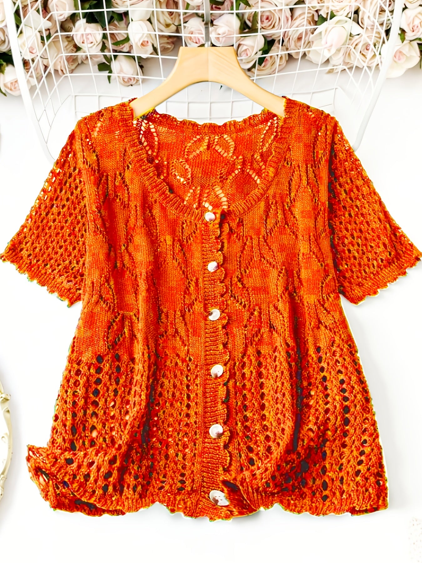 Plus Size Breathable Short-Sleeve Cardigan - Elegant & Comfortable