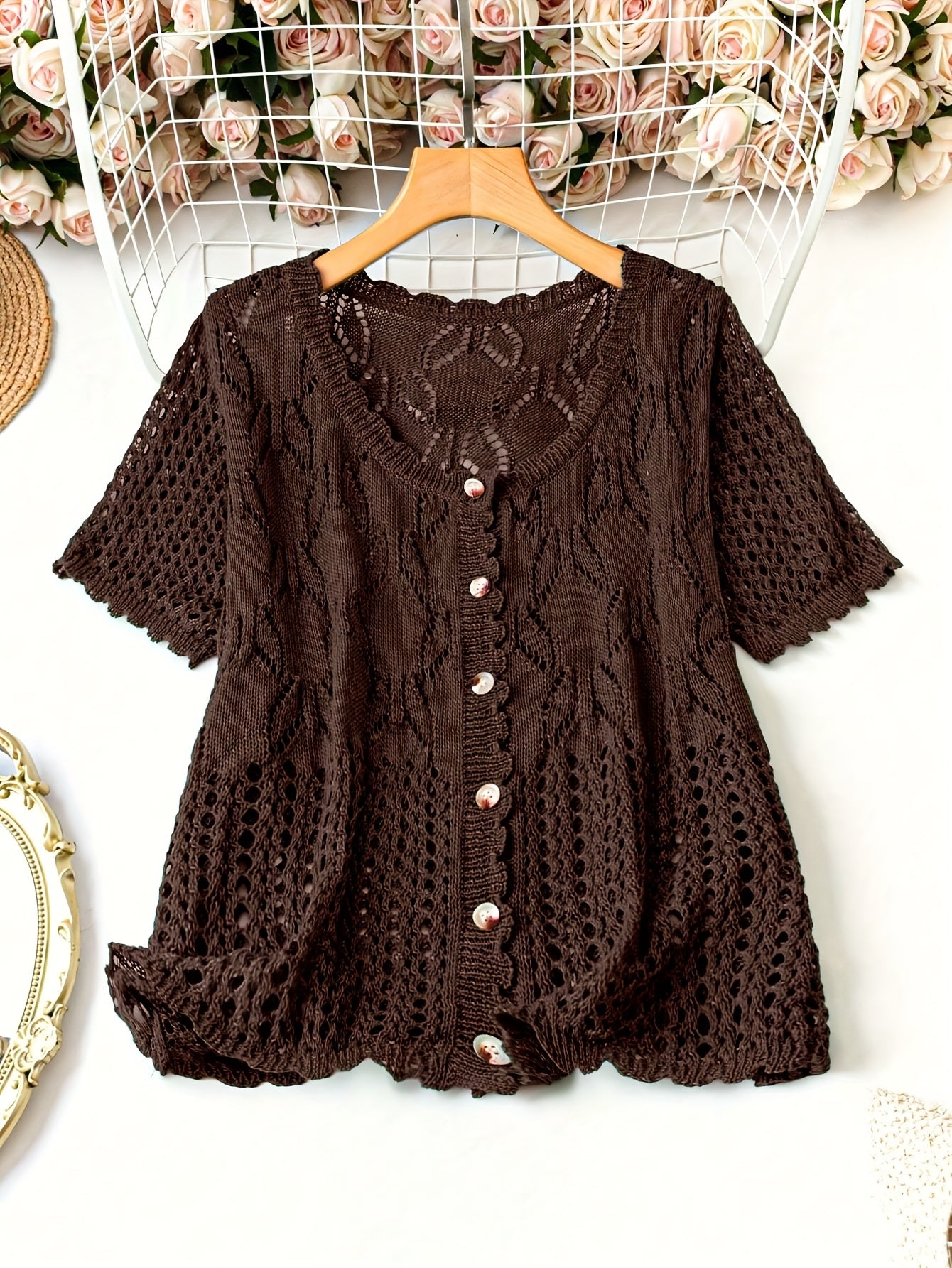 Plus Size Breathable Short-Sleeve Cardigan - Elegant & Comfortable
