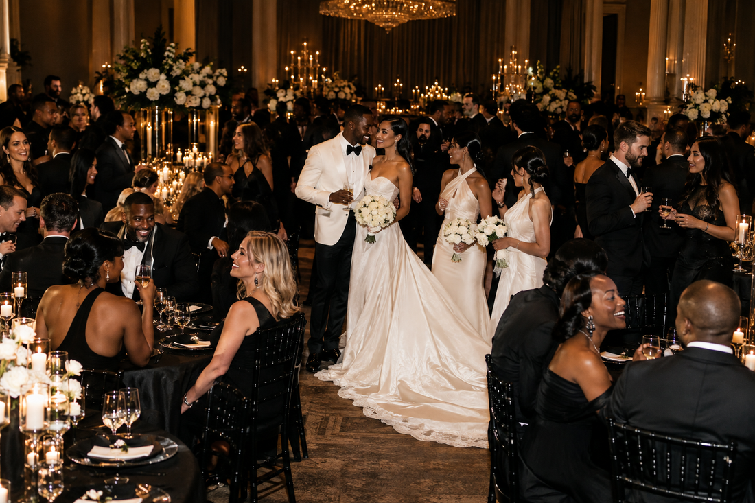 All-Black Wedding Dress Code - Elegant Reception with Guests in Black