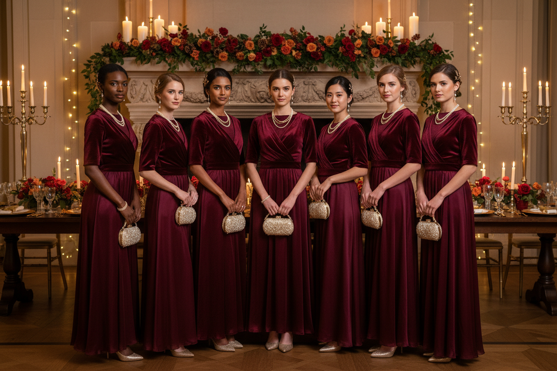 Burgundy Bridesmaid Dresses + Champagne Gold Accessories: The Ultimate Fall Wedding Palette