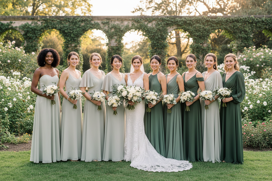 How to Create a Sage to Olive Ombre Bridesmaid Lineup
