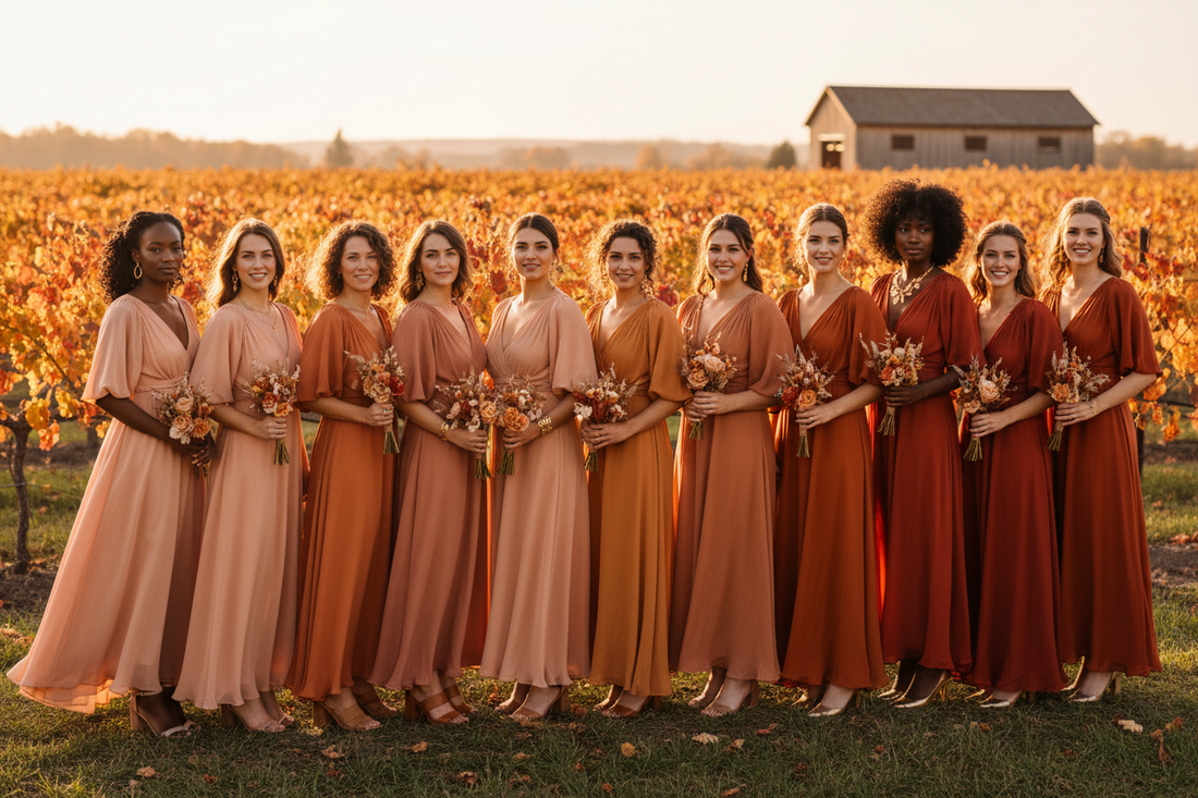 Terracotta to Burnt Orange Ombre Bridesmaids for Fall Weddings