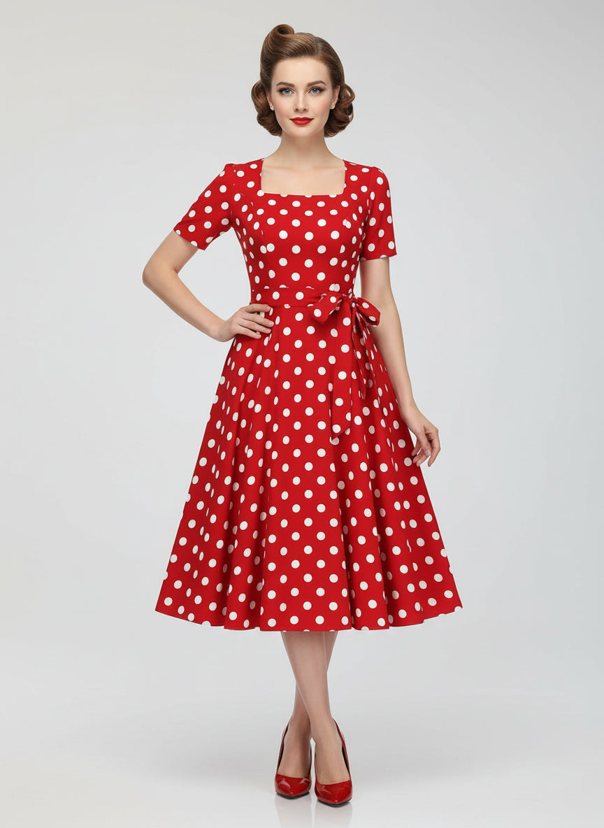 Red & White Checkered Polka Dot Dress - Vintage A-Line Party Dress for Women