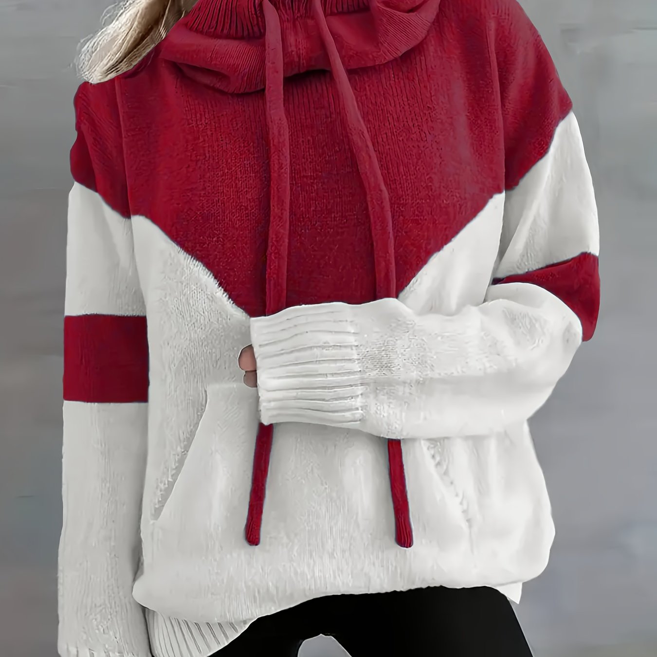 Plus Size Color Block Hooded Sweater - Drawstring Long Sleeve Pullover for Women | Fall/Winter Casual Top