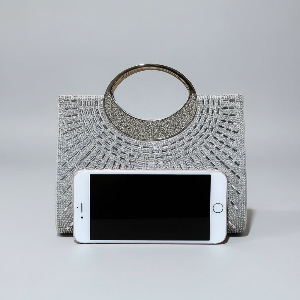 Golden Rhinestone Evening Clutch - Sparkly Glitter Party Purse for Weddings