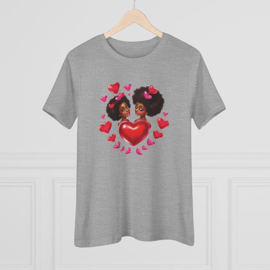 Afro Love Heart Cotton Tee - Black Sisters Valentine's Graphic Shirt for Women