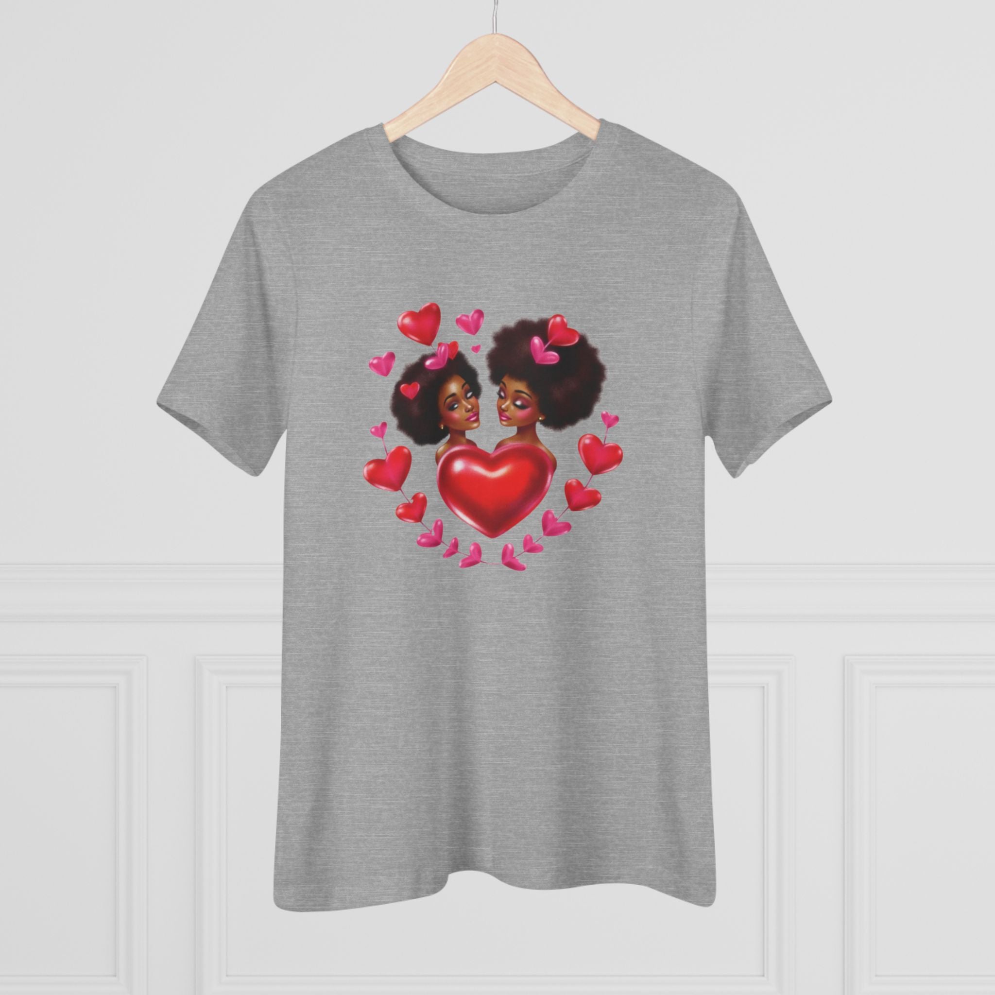 Afro Love Heart Cotton Tee - Black Sisters Valentine's Graphic Shirt for Women