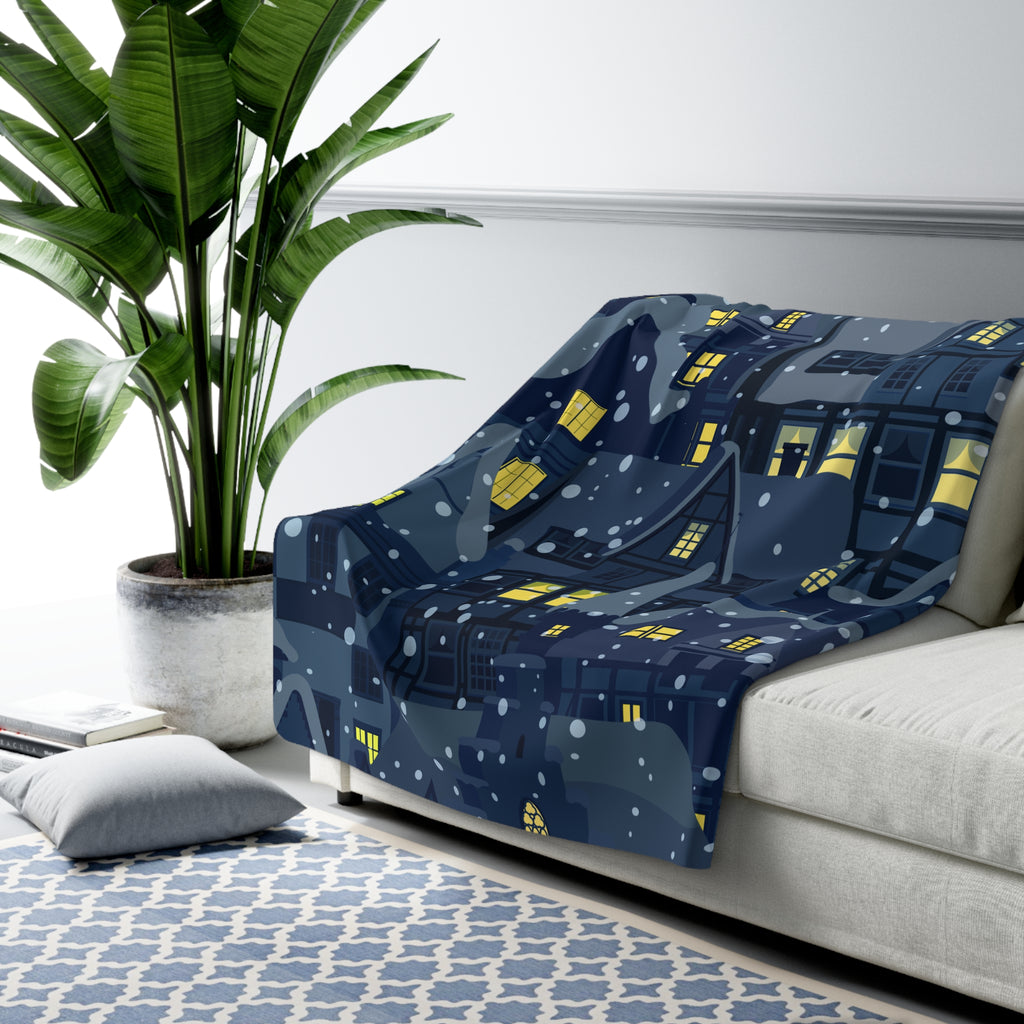 Cozy Snowy Village Sherpa Fleece Blanket