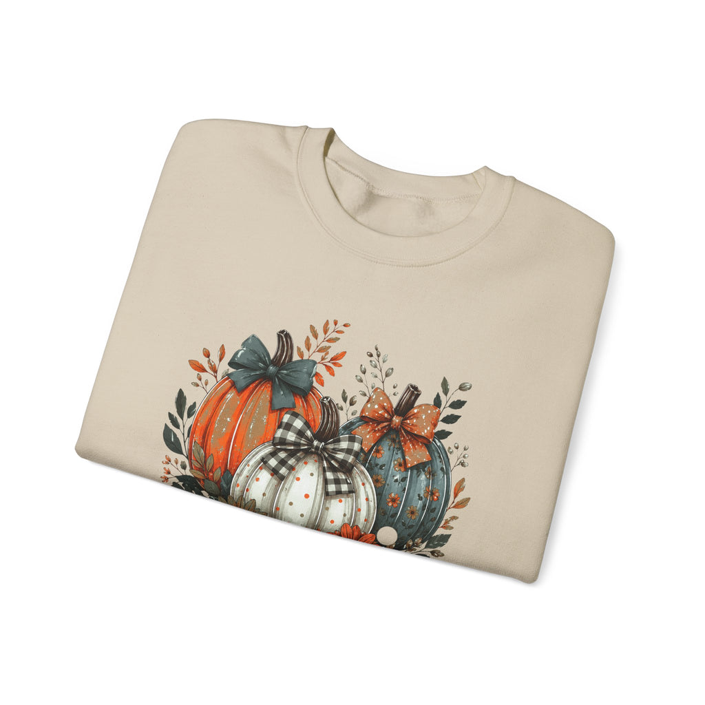 Autumn Pumpkin Trio Crewneck Sweatshirt — Fall Floral Thanksgiving Pullover