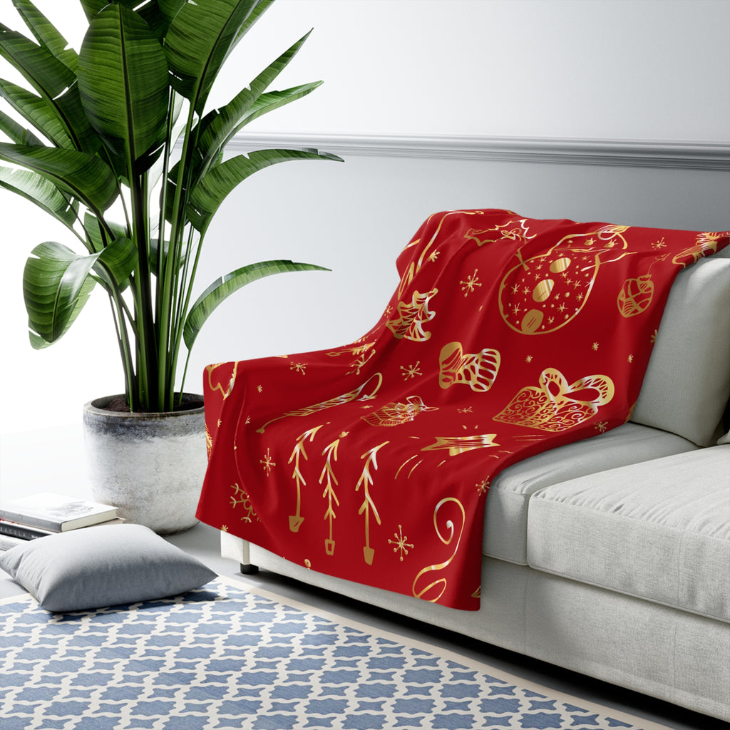 Cranberry Red & Gold Christmas Sherpa Fleece Blanket
