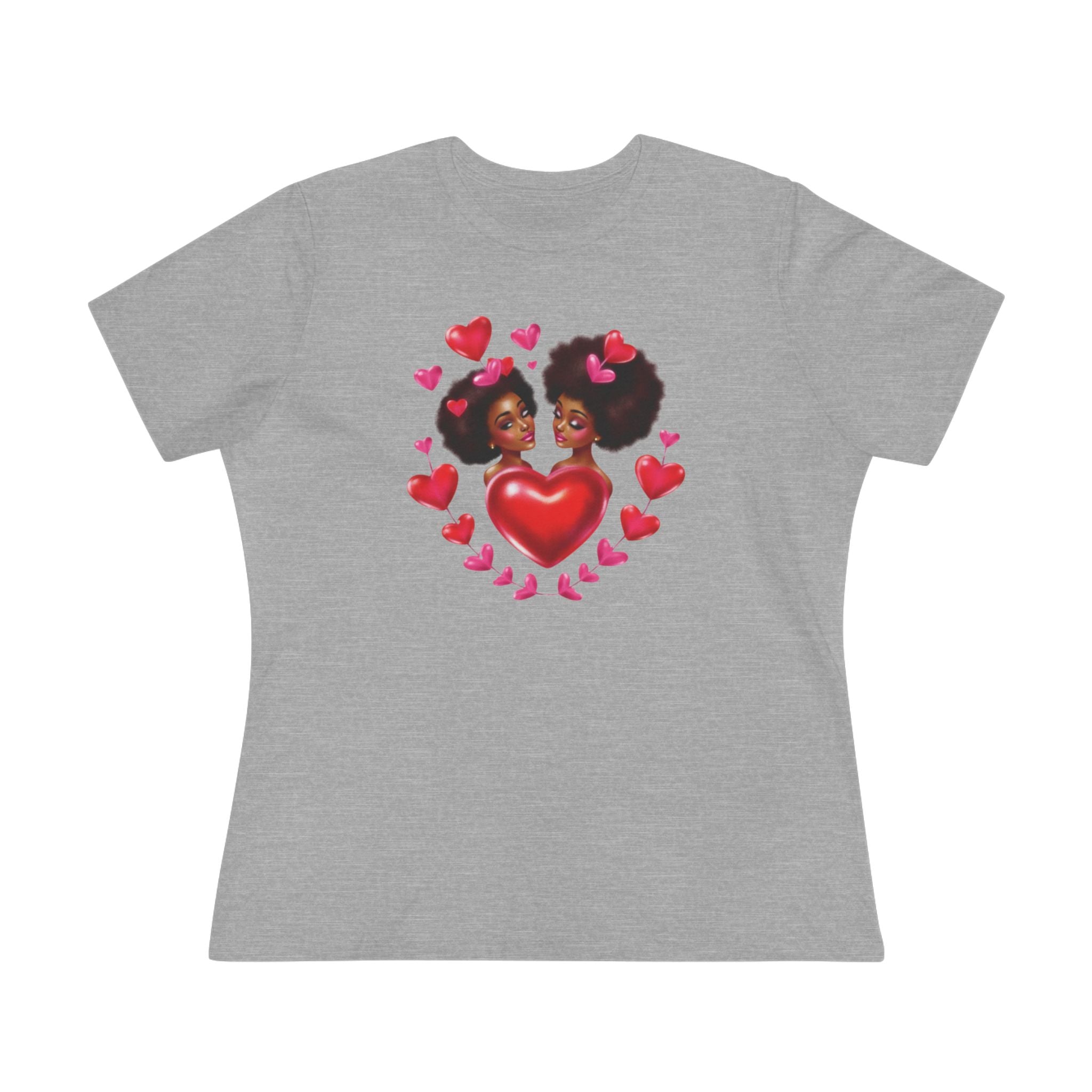 Afro Love Heart Cotton Tee - Black Sisters Valentine's Graphic Shirt for Women