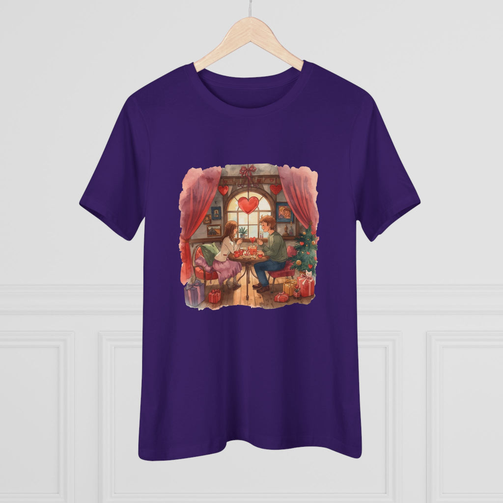 Cozy Tea Room Cotton Tee - Romantic Heart Window Illustration Shirt for Women