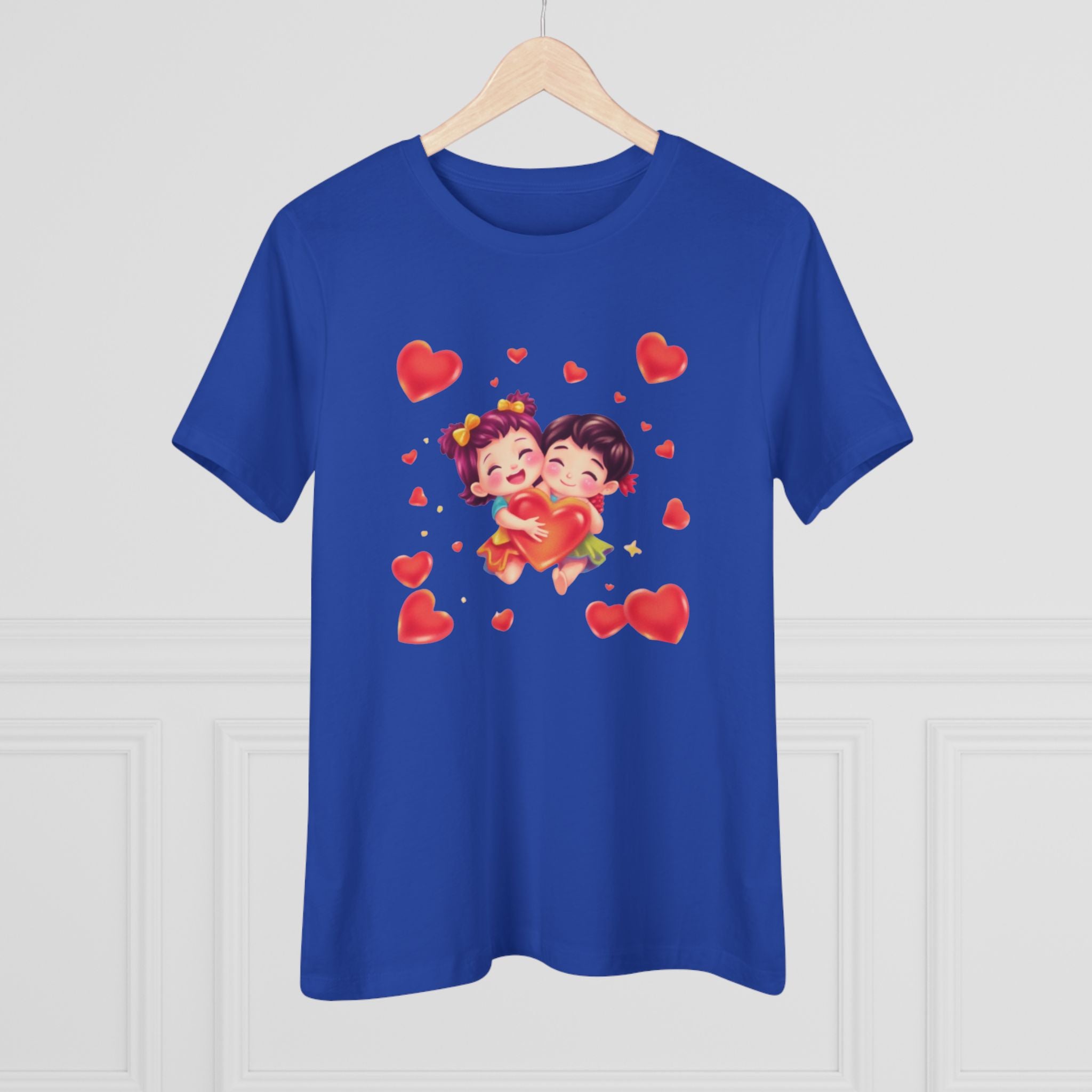 Cute Couple Heart Cotton Tee - Valentine's Love Graphic Shirt for Women