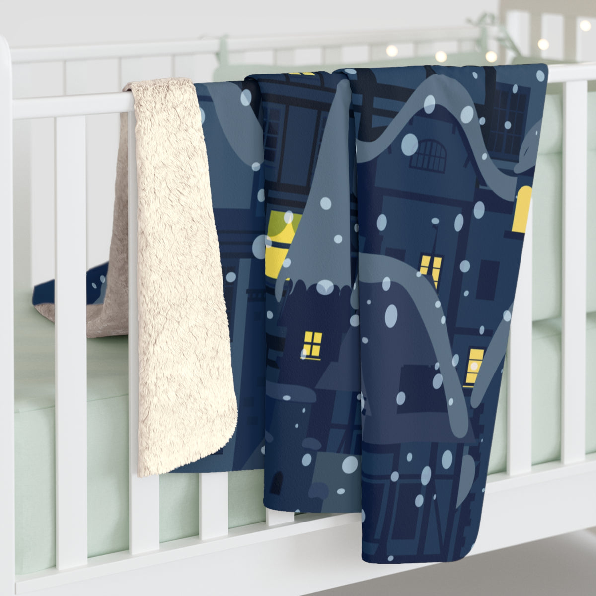 Cozy Snowy Village Sherpa Fleece Blanket