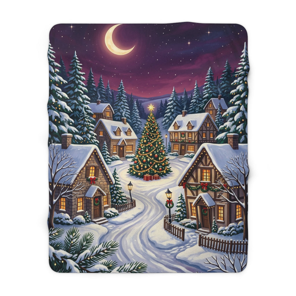 Winter Christmas Village Sherpa Fleece Blanket