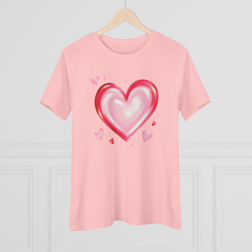 Watercolor Heart Cotton Tee - Pink Heart Graphic Shirt for Women