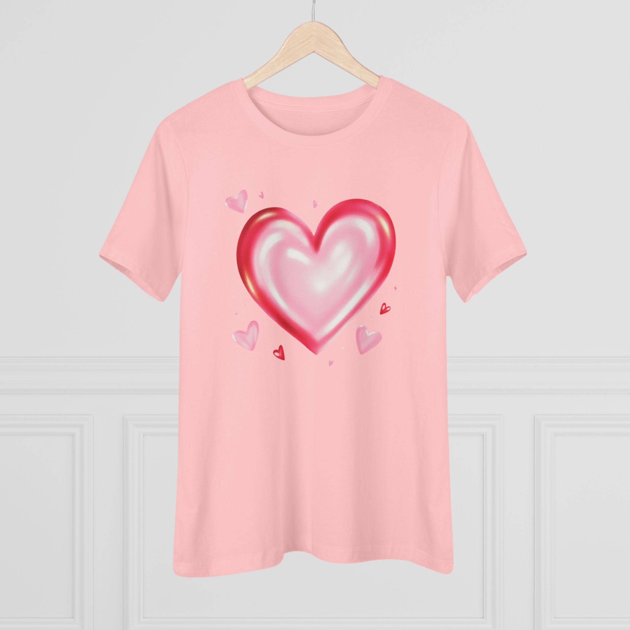 Watercolor Heart Cotton Tee - Pink Heart Graphic Shirt for Women