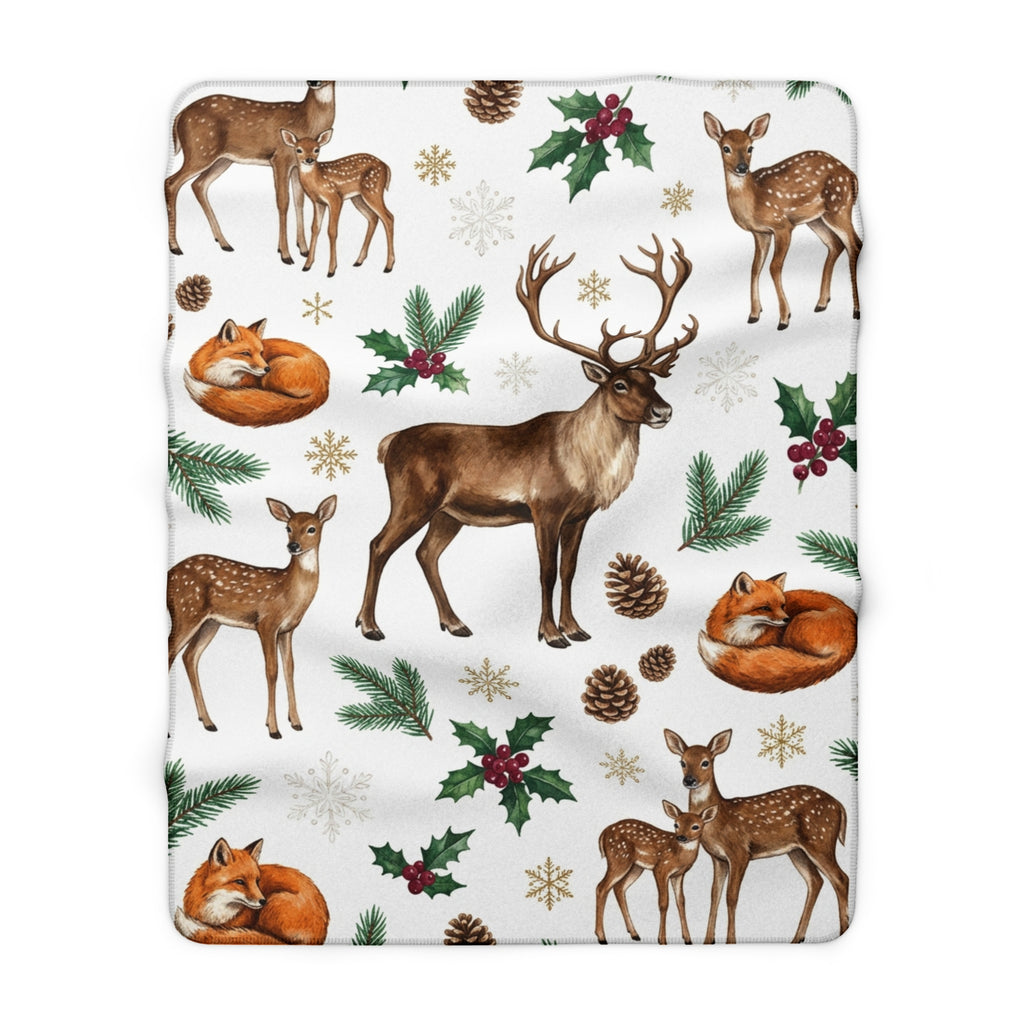Woodland Deer & Fox Christmas Sherpa Fleece Blanket