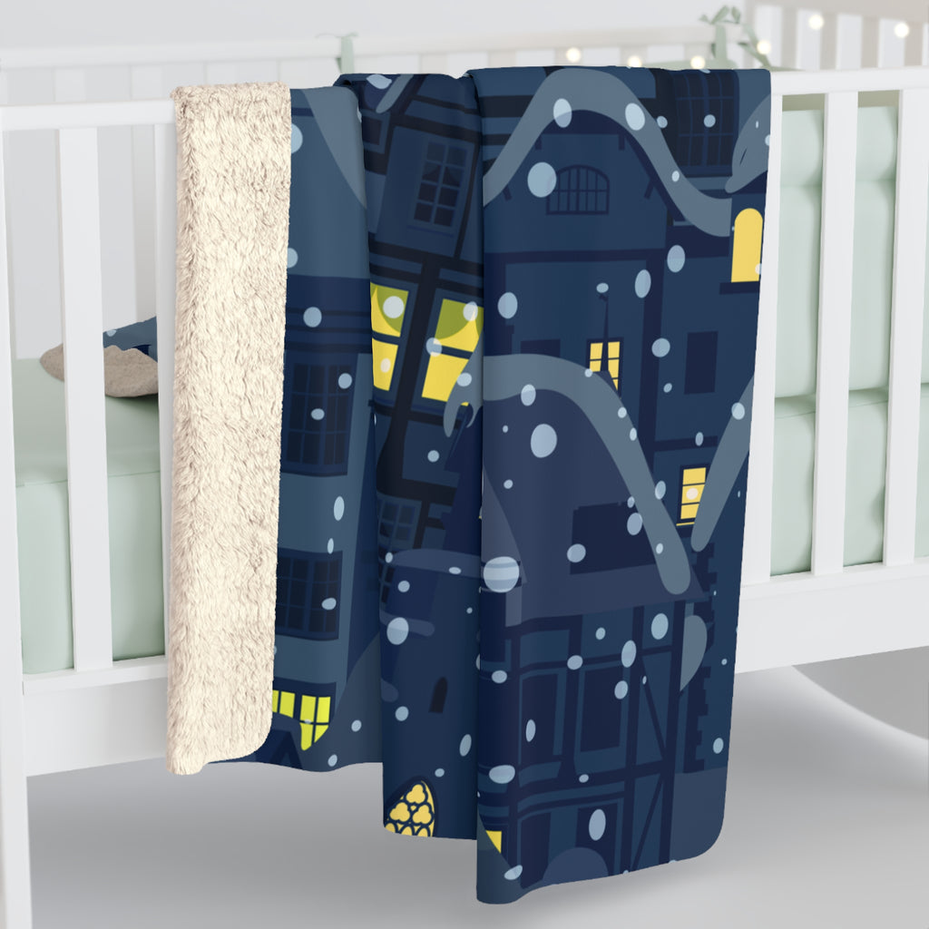 Cozy Snowy Village Sherpa Fleece Blanket