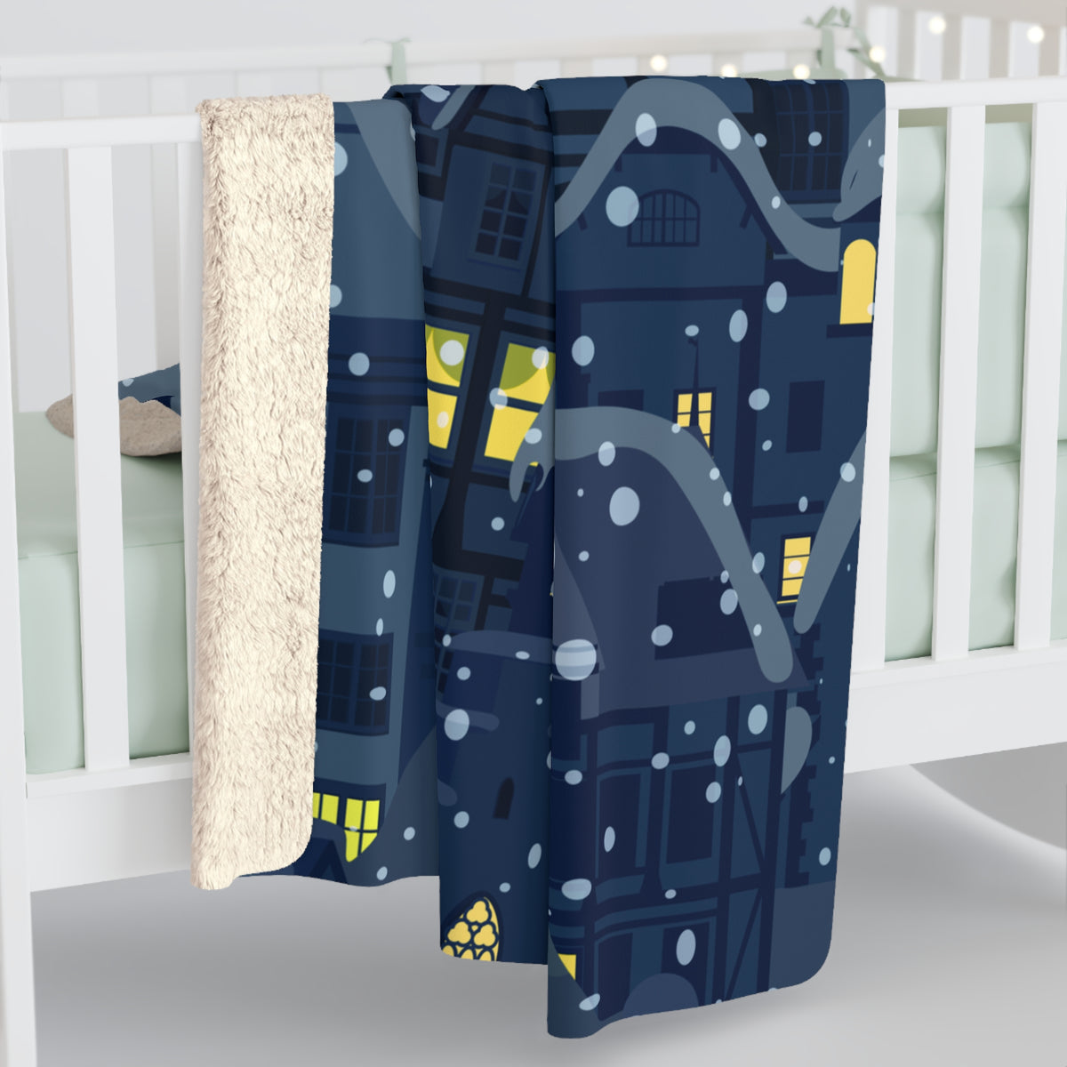 Cozy Snowy Village Sherpa Fleece Blanket