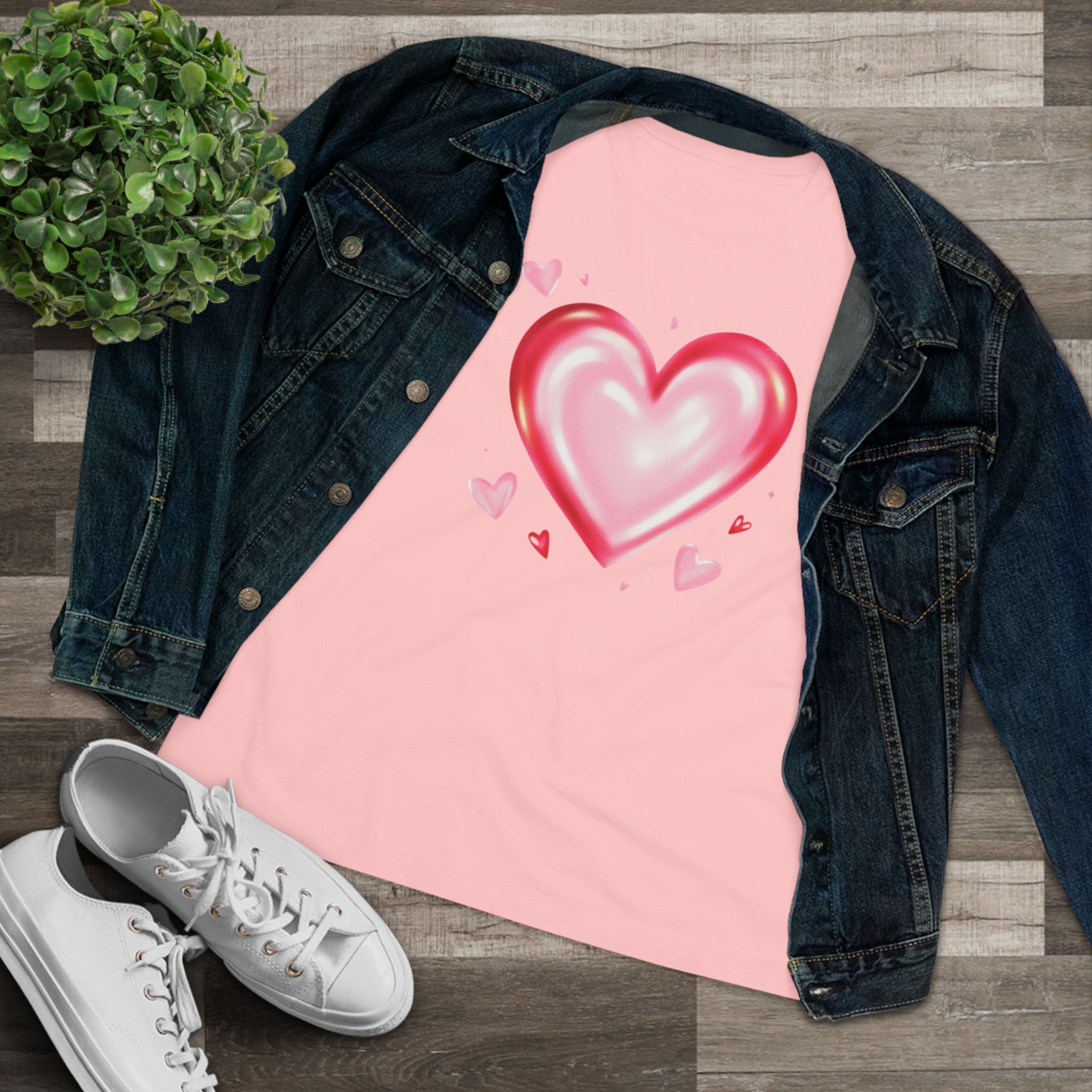 Watercolor Heart Cotton Tee - Pink Heart Graphic Shirt for Women