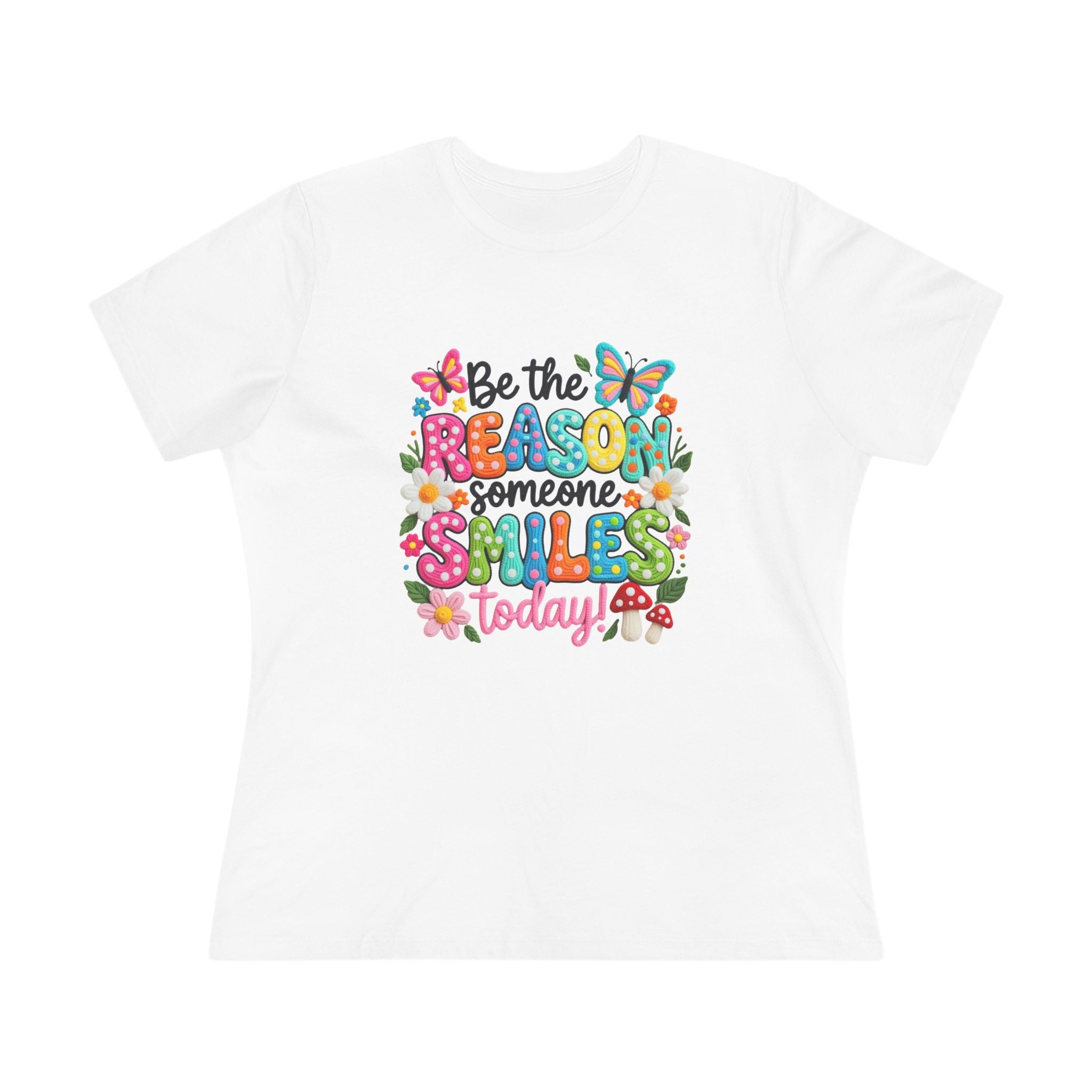Floral Butterfly Cotton Tee - Be the Reason Someone Smiles Positive Message Shirt