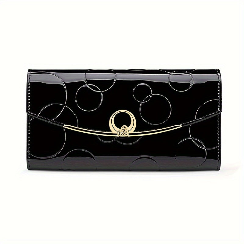 Glossy Patent Leather Wallet Bag - Burgundy Red with Heart Embellishment