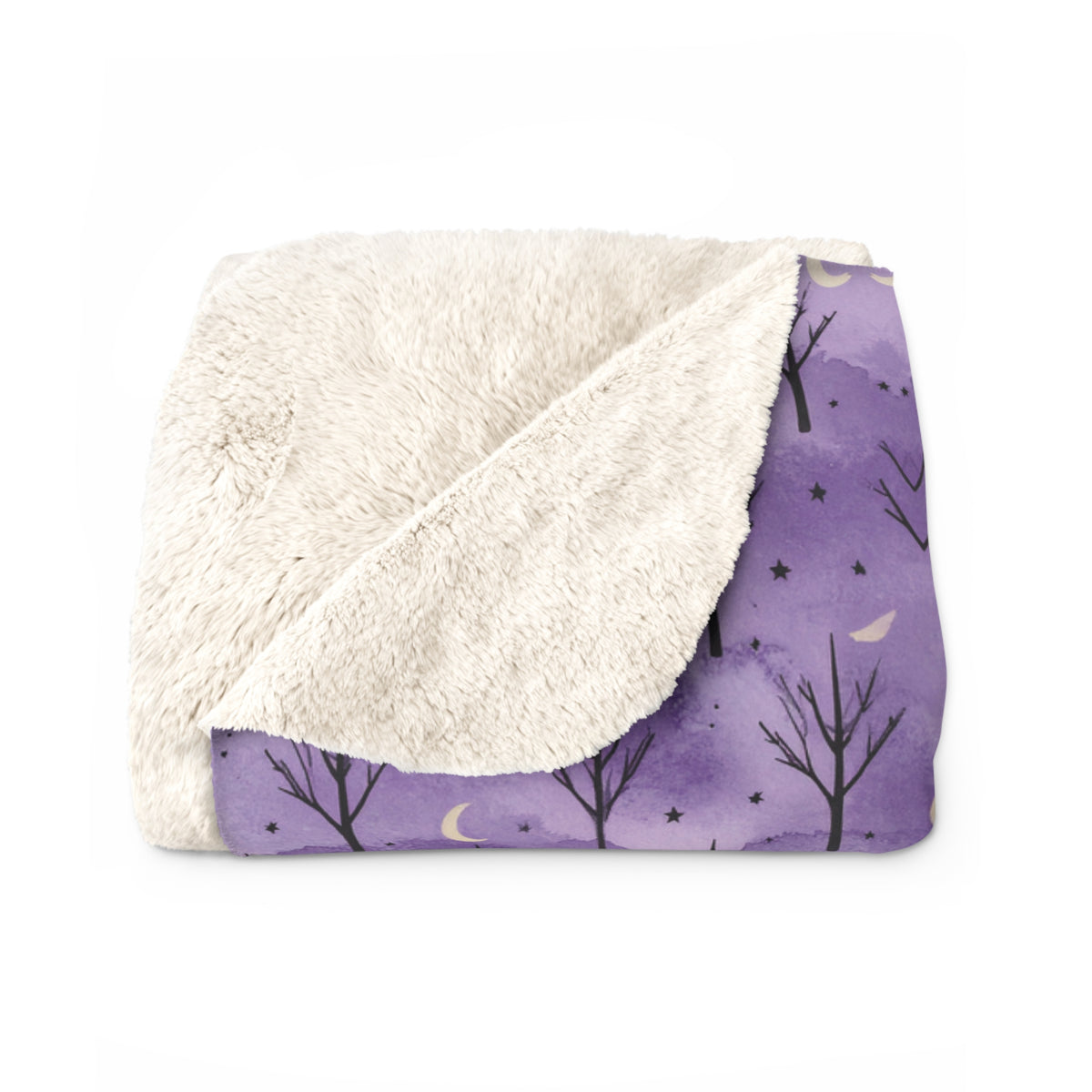 Purple Moonlit Forest Sherpa Fleece Blanket
