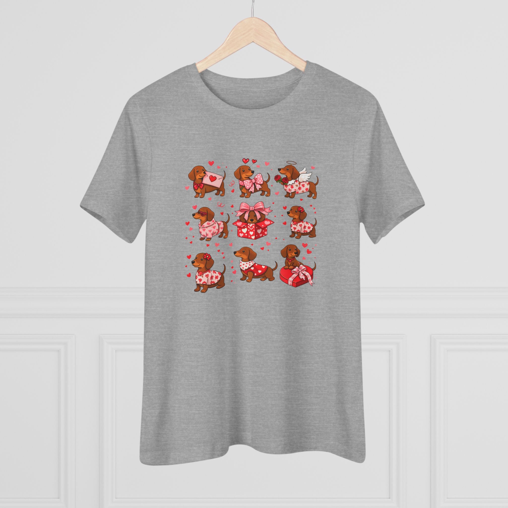 Dachshund Heart Pattern Cotton Tee - Valentine's Wiener Dog Graphic Shirt for Women