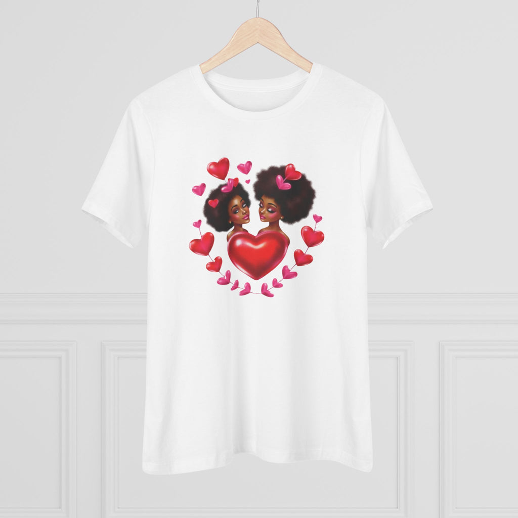 Afro Love Heart Cotton Tee - Black Sisters Valentine's Graphic Shirt for Women