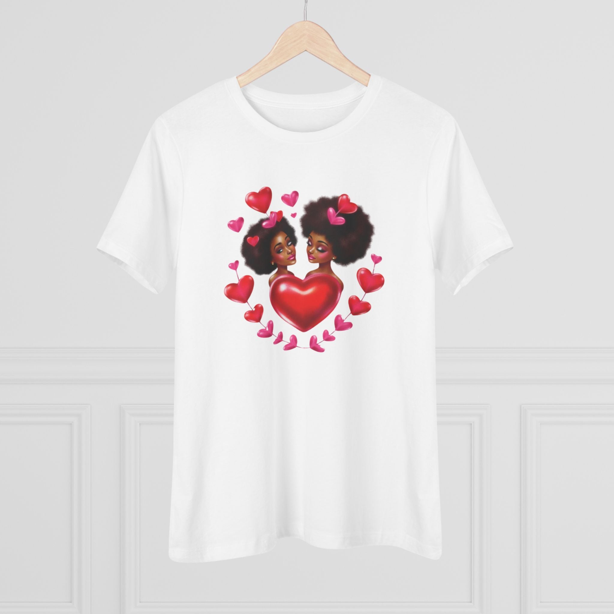 Afro Love Heart Cotton Tee - Black Sisters Valentine's Graphic Shirt for Women