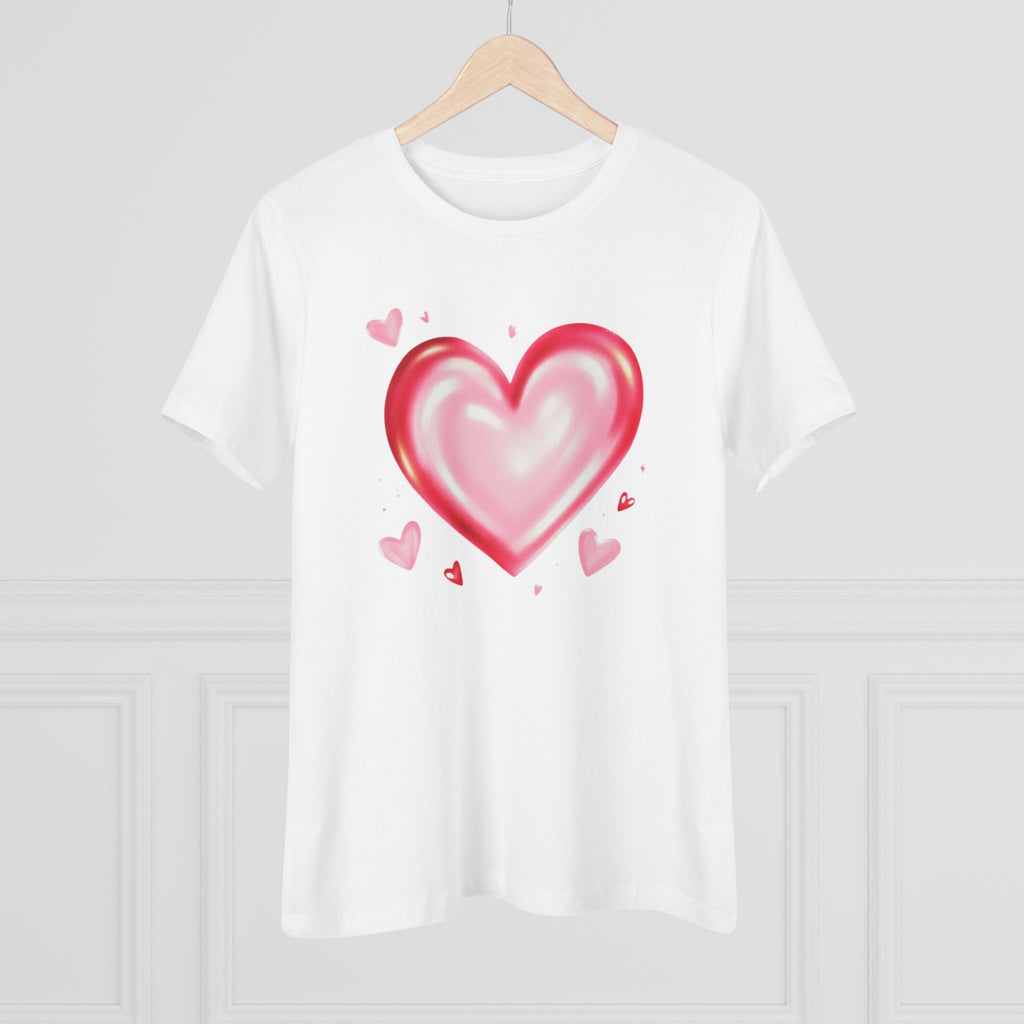 Watercolor Heart Cotton Tee - Pink Heart Graphic Shirt for Women