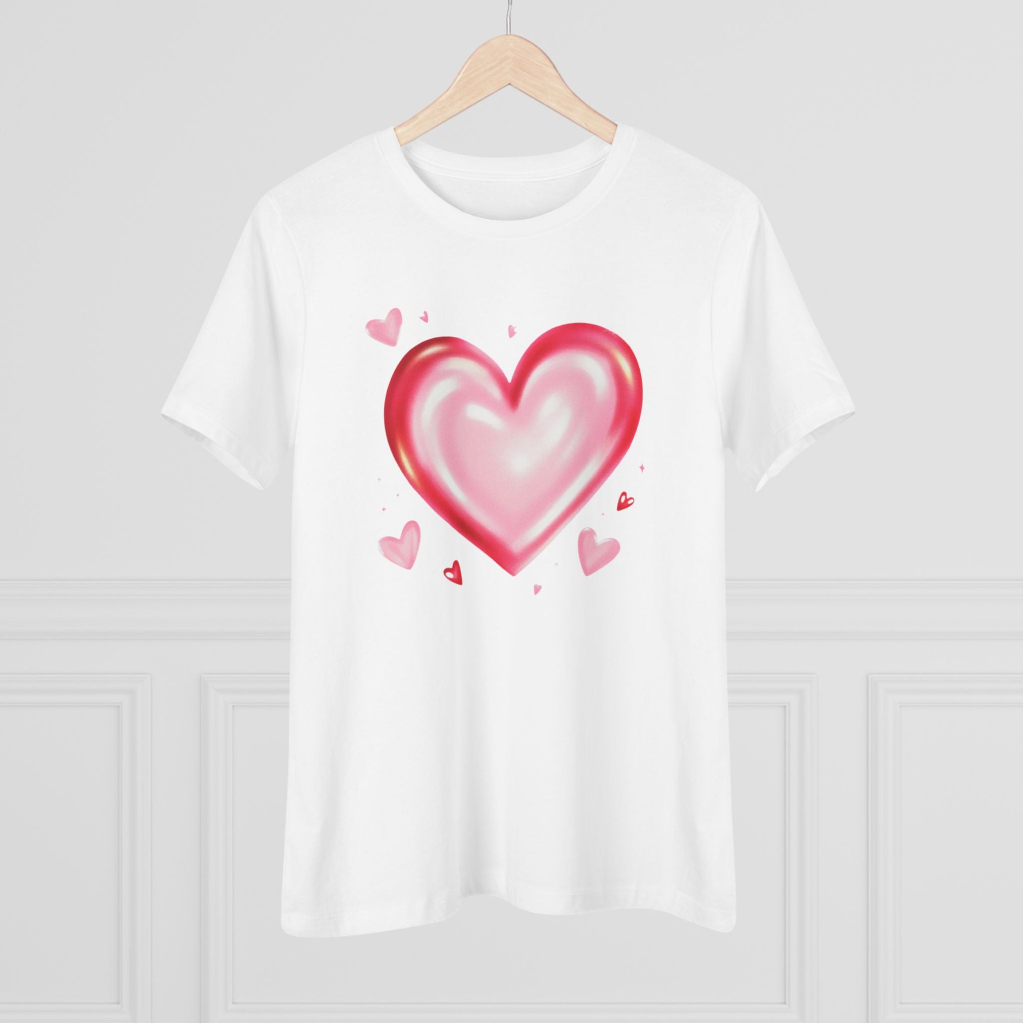 Watercolor Heart Cotton Tee - Pink Heart Graphic Shirt for Women