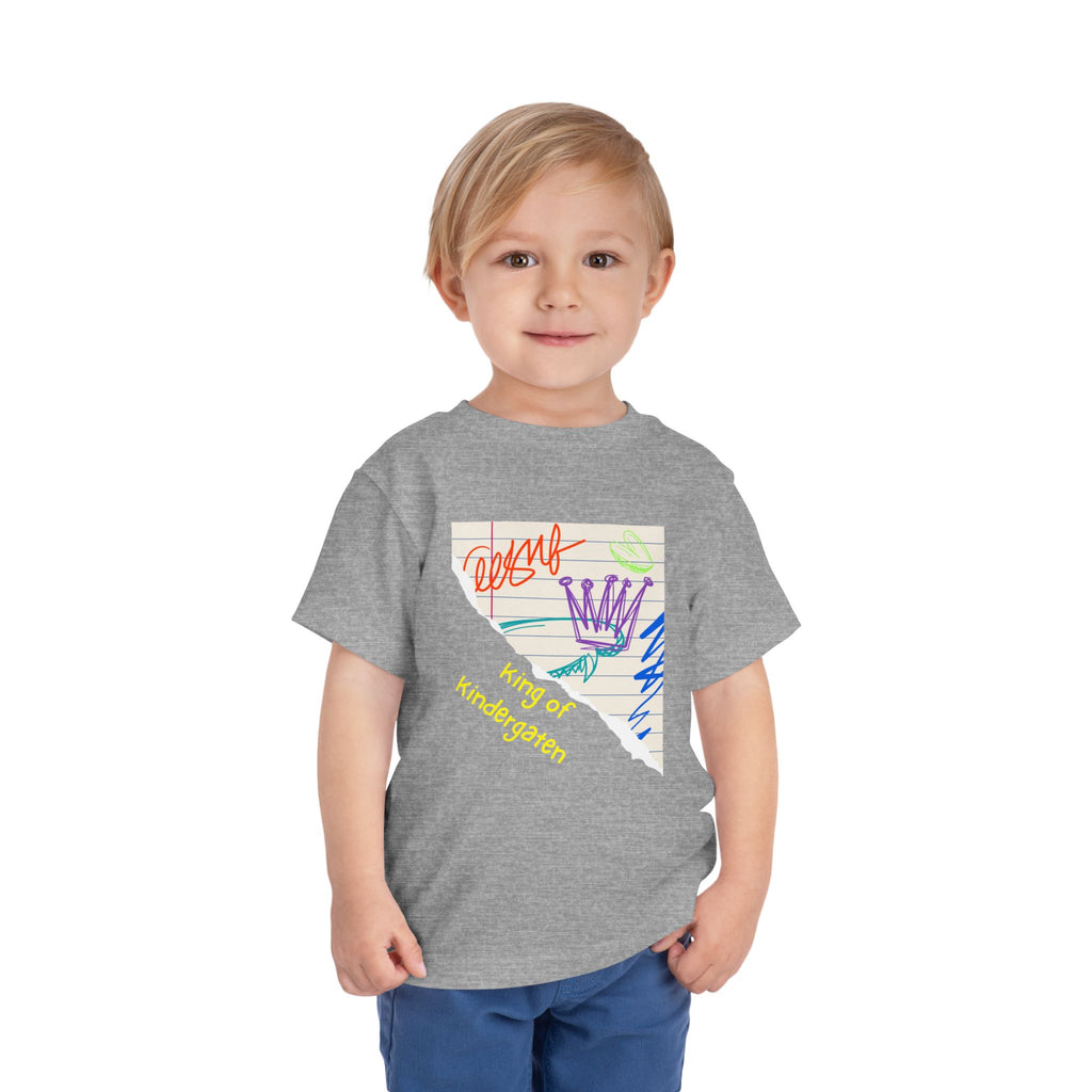 King of Kindergarten Toddler Tee - Colorful Doodle Crown Shirt for Boys