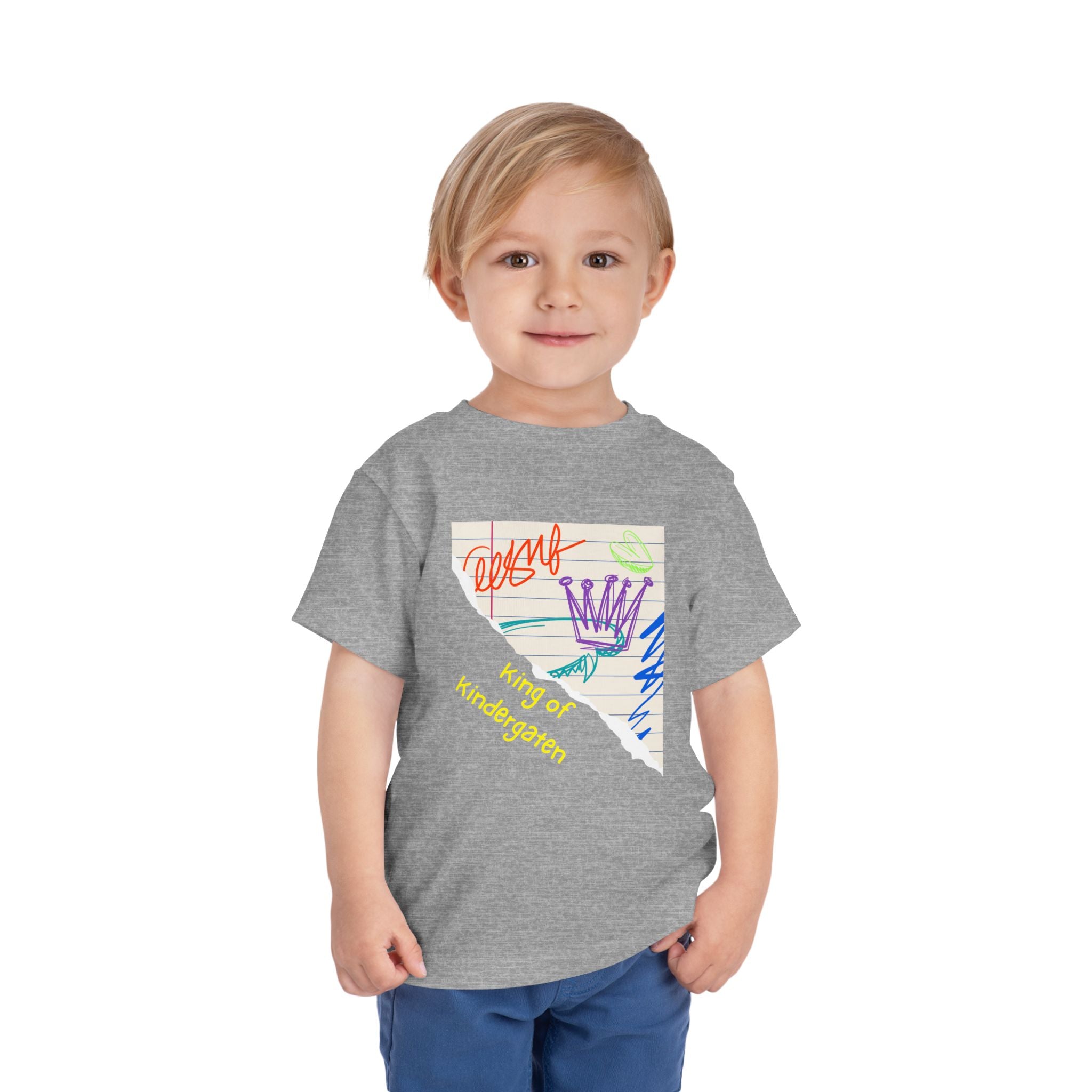 King of Kindergarten Toddler Tee - Colorful Doodle Crown Shirt for Boys