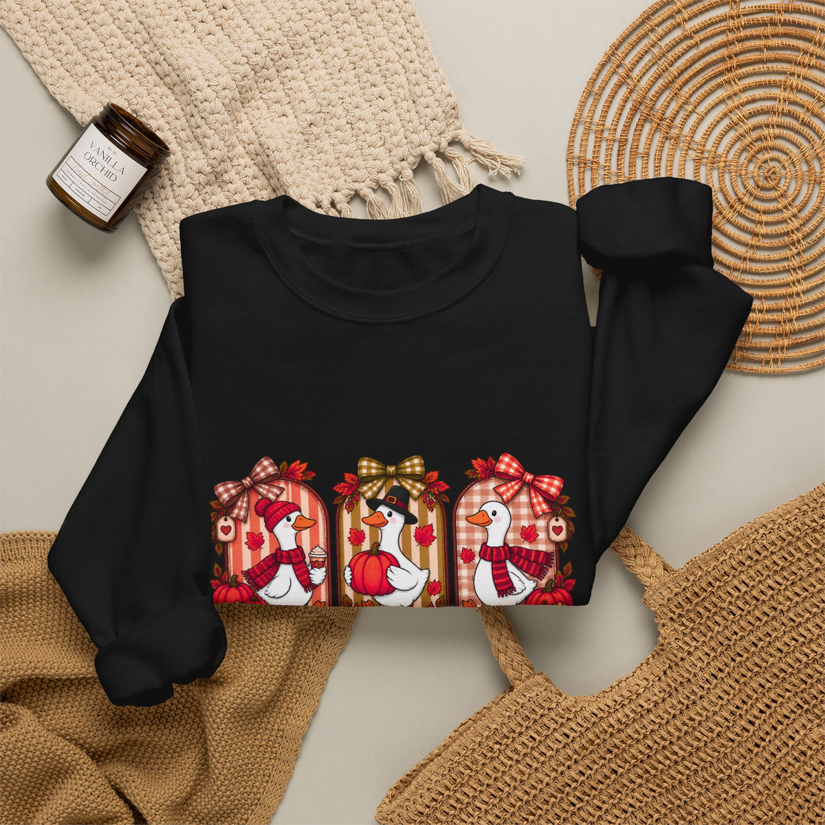 Thankful Geese Crewneck Sweatshirt — Fall Thanksgiving Cozy Pullover