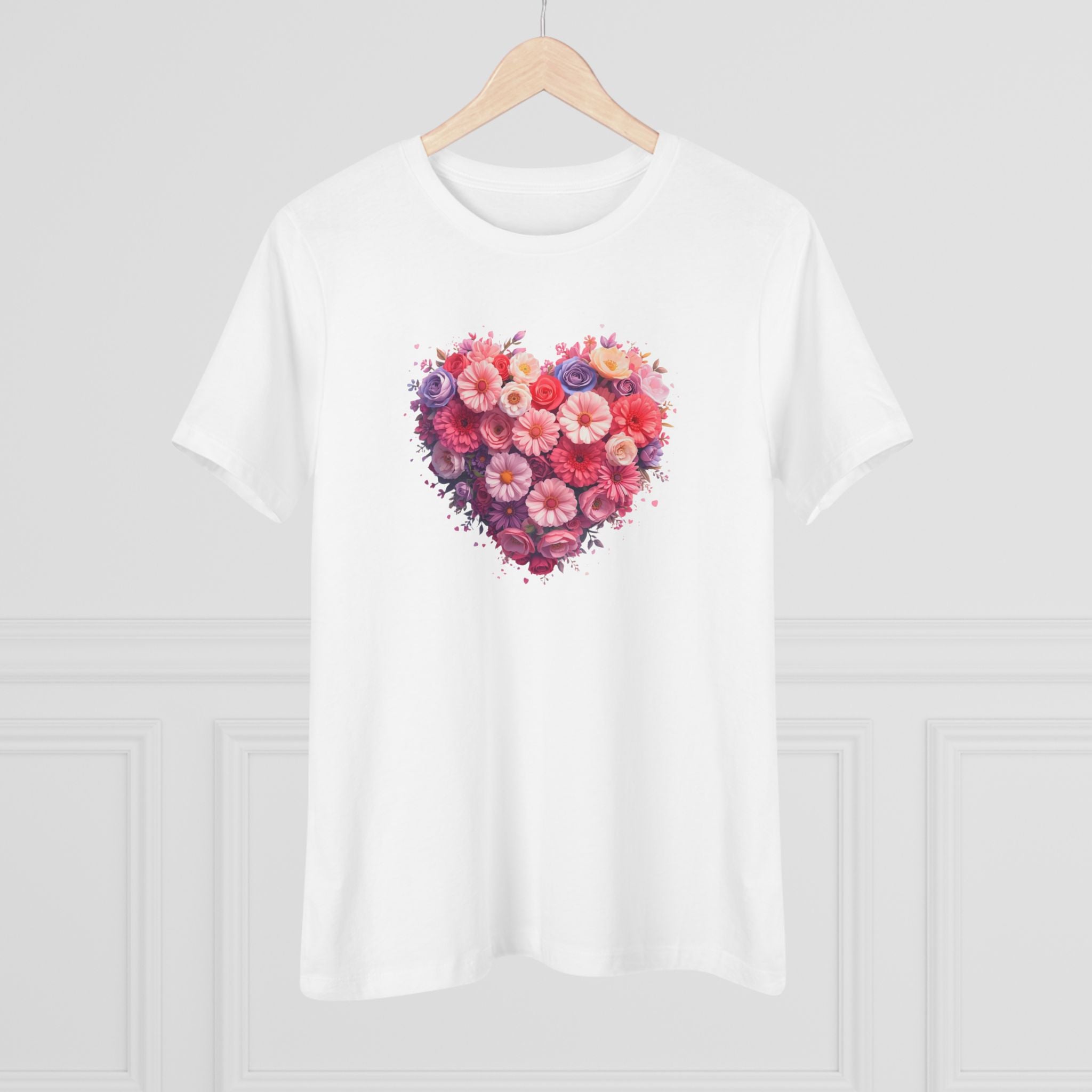 Floral Heart Cotton Tee - Pink Flower Heart Graphic Shirt for Women