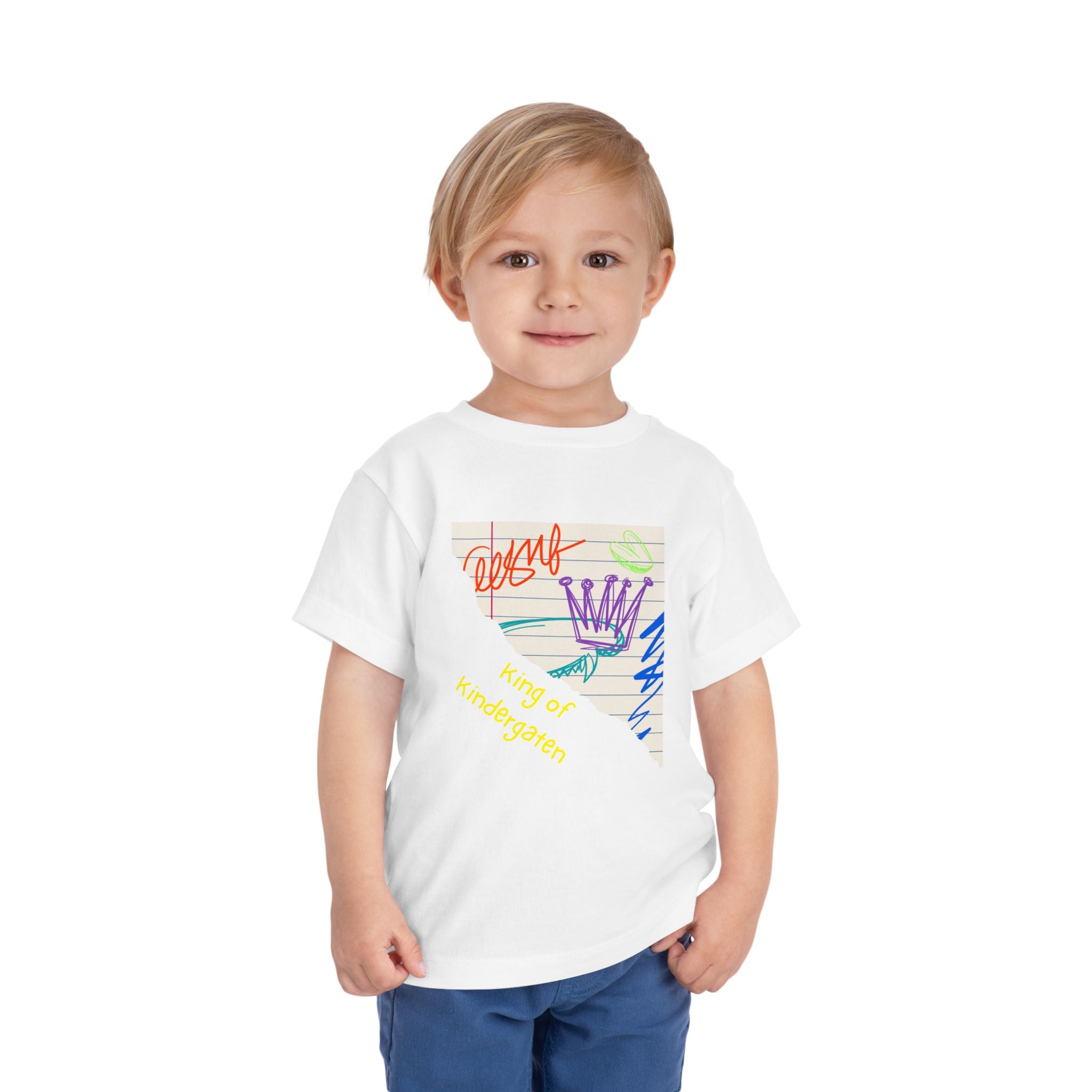 King of Kindergarten Toddler Tee - Colorful Doodle Crown Shirt for Boys