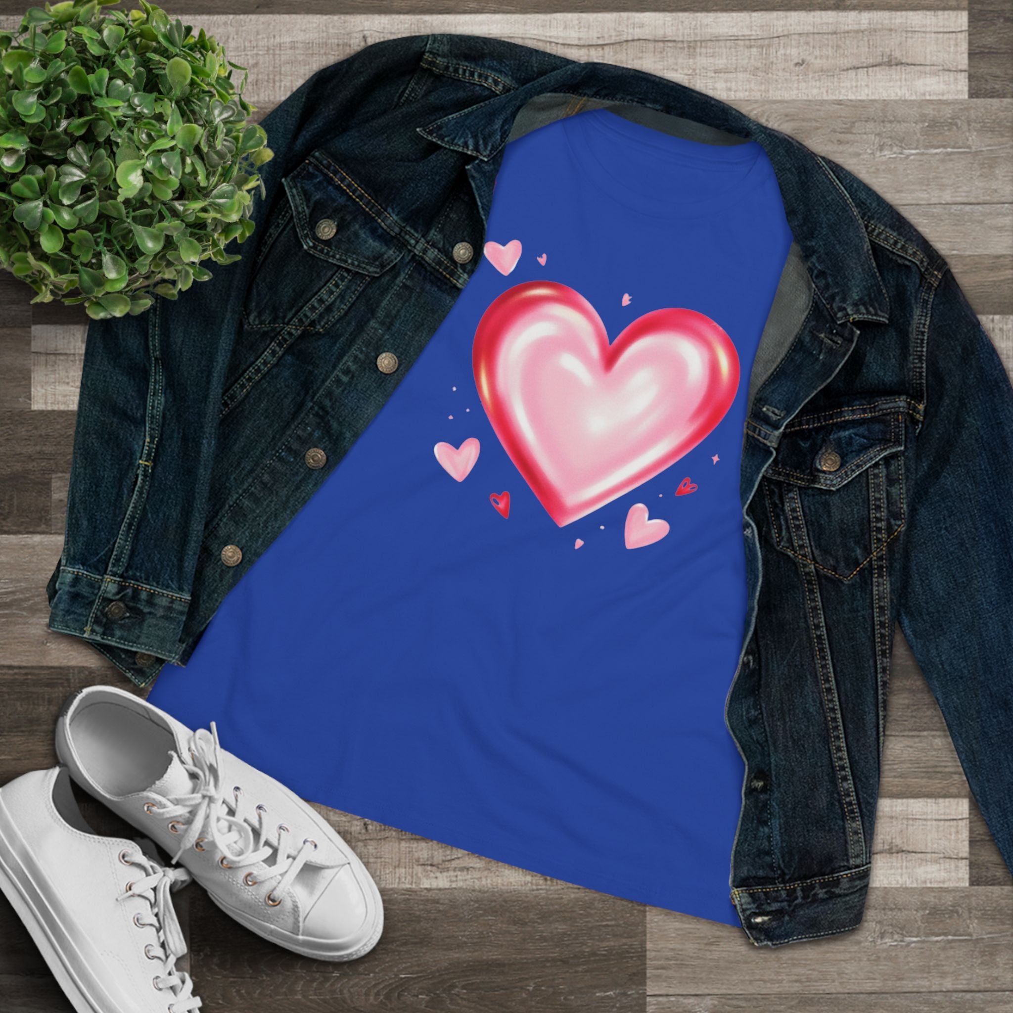Watercolor Heart Cotton Tee - Pink Heart Graphic Shirt for Women